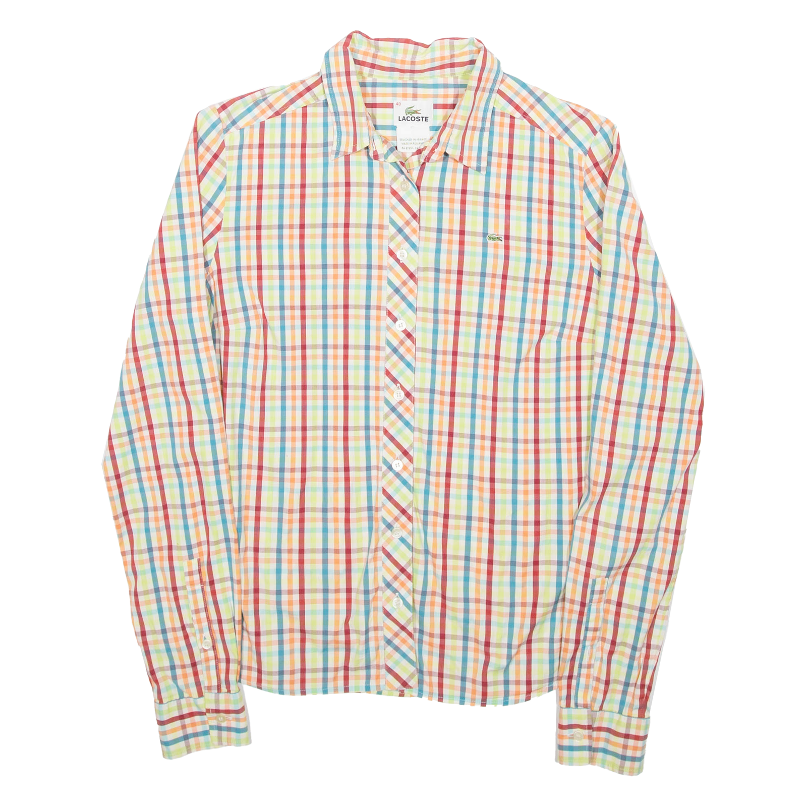 LACOSTE Womens Shirt Red Striped Long Sleeve S Refurbished - N/A refurbished available on Cerqular