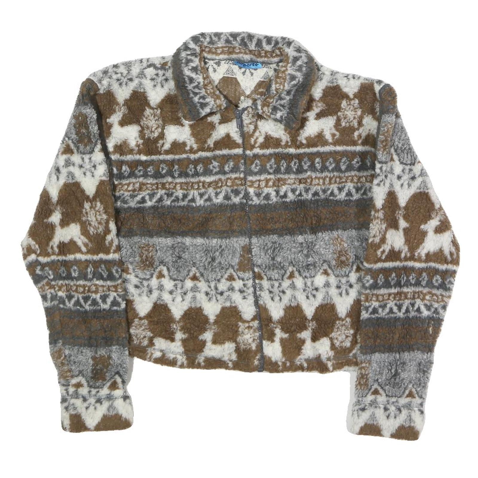 AIRPORT Womens Brown & Grey Fleece Zip Jacket S Patterned Winter Warm Refurbished - N/A refurbished available on Cerqular
