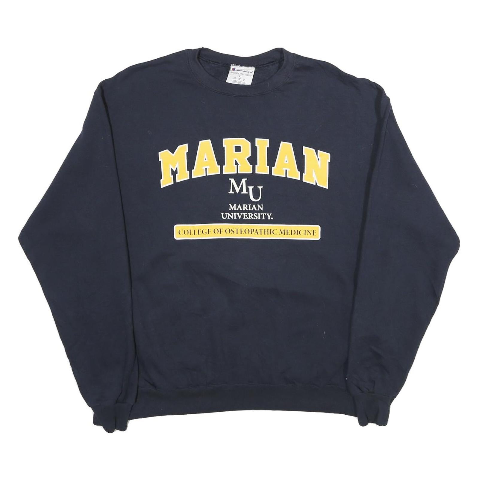 CHAMPION Mens Navy Blue Marian University Crew Neck XL College Sweatshirt Refurbished - N/A refurbished available on Cerqular