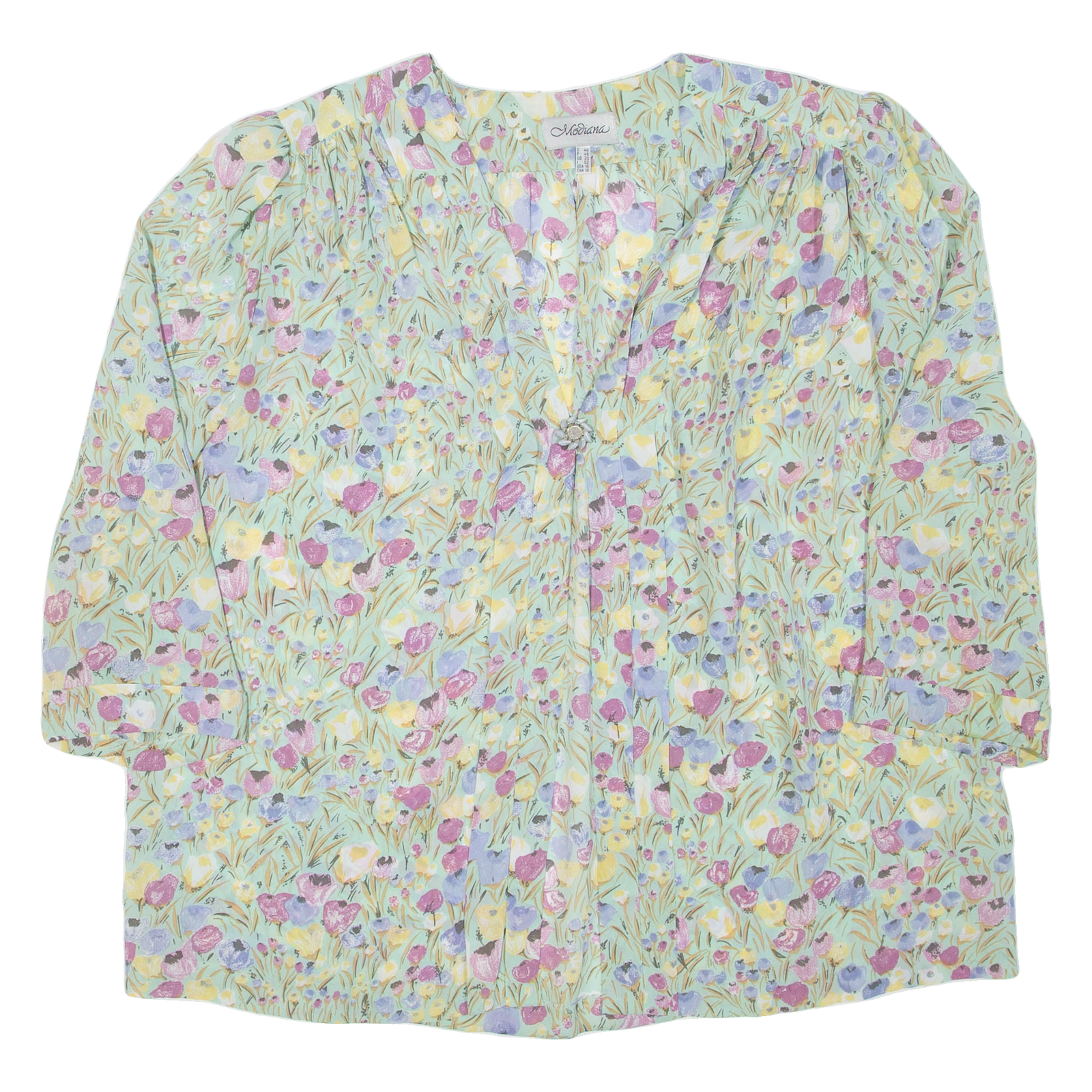 MODIANA Womens Printed Blouse Green V-Neck Long Sleeve Floral UK 20 Refurbished - N/A refurbished available on Cerqular