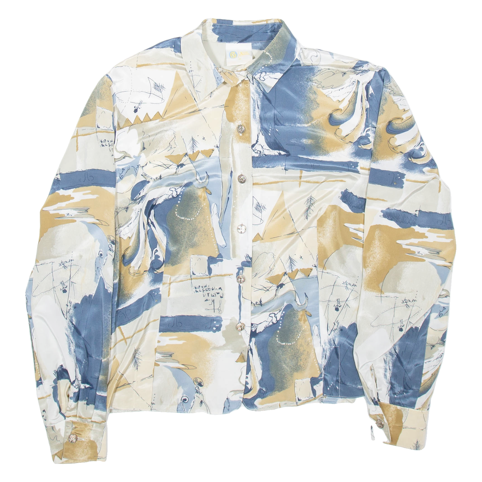 YOUR SIXTH SENSE Womens Shirt Blue Faux Silk Crazy Pattern Long Sleeve M Refurbished - N/A refurbished available on Cerqular