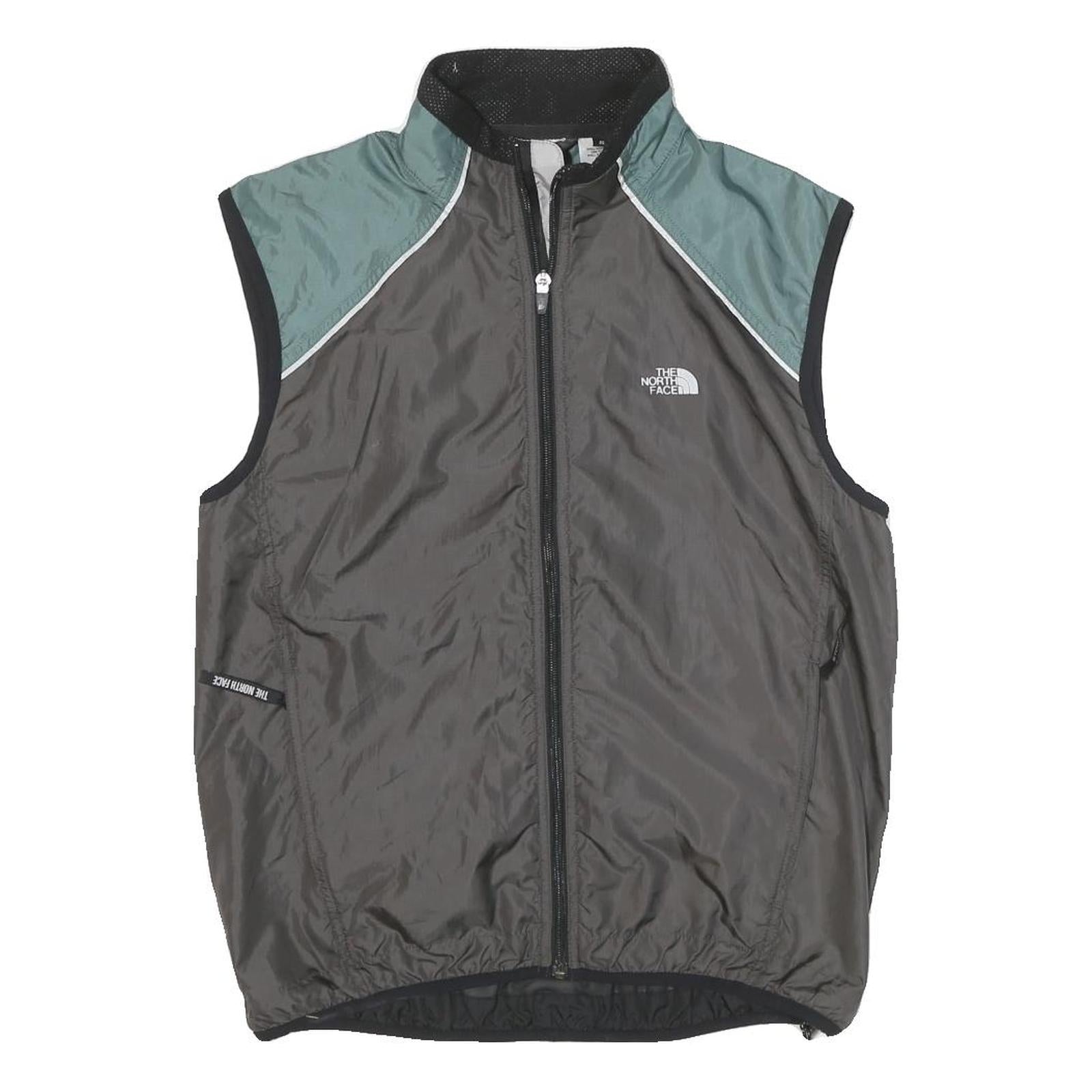 THE NORTH FACE Mens Grey & Green Sleeveless Nylon Jacket S Windbreaker Zip Up Refurbished - N/A refurbished available on Cerqular