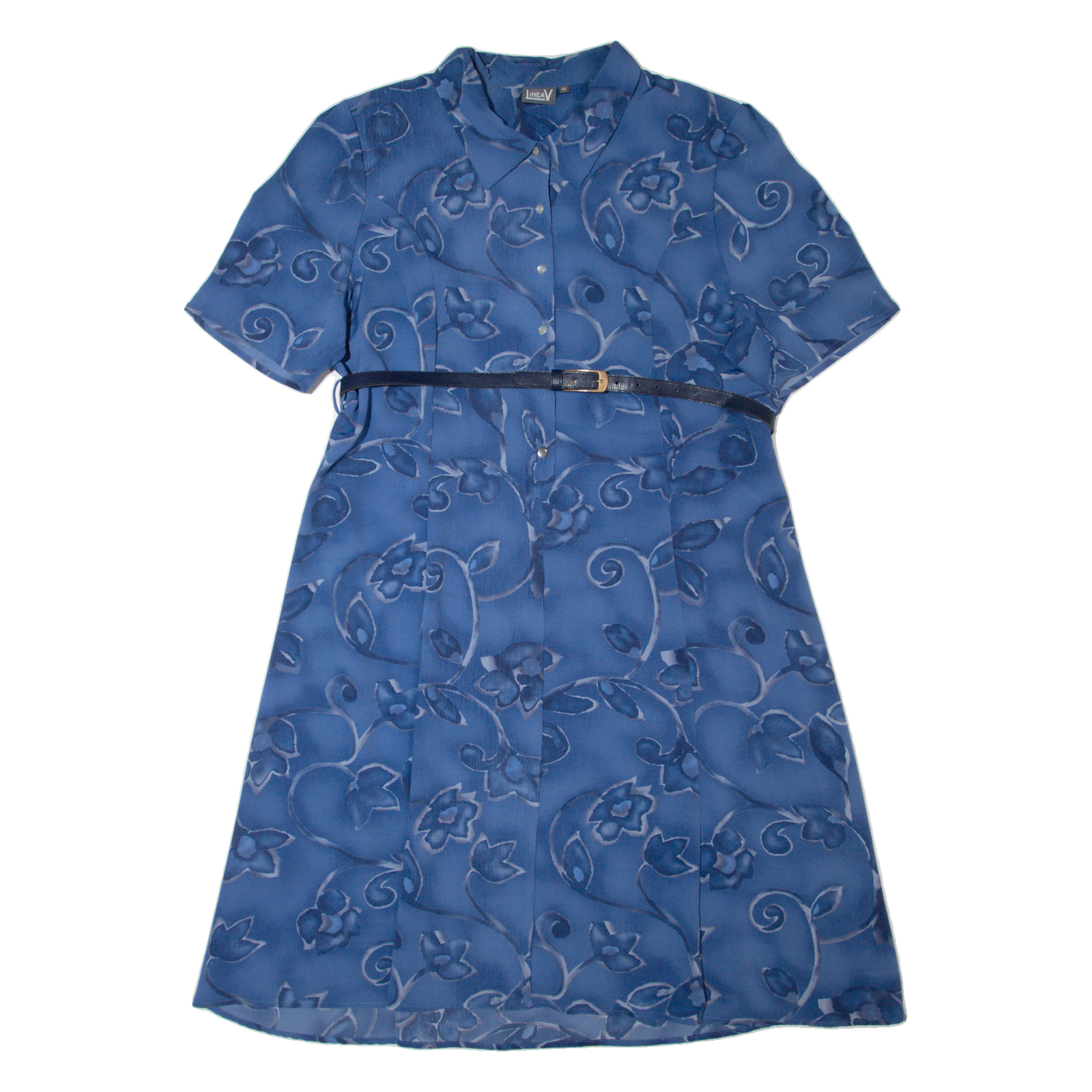 LINEA V Womens A-Line Dress Blue Floral Short Sleeve Midi XL Refurbished - N/A refurbished available on Cerqular