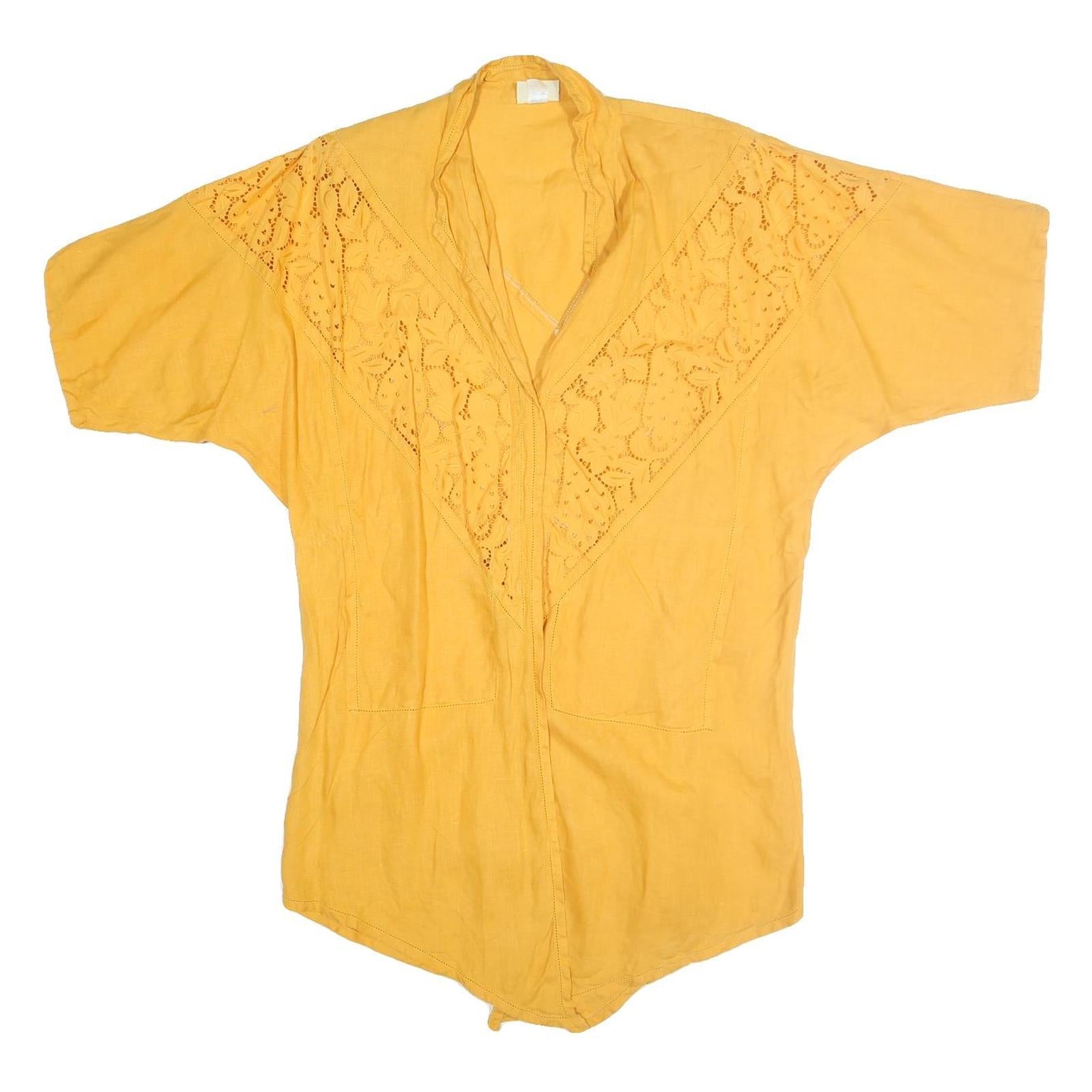 PERLA Womens Yellow Printed Top Short Sleeve V Neck Size L Cotton Breathable Refurbished - N/A refurbished available on Cerqular
