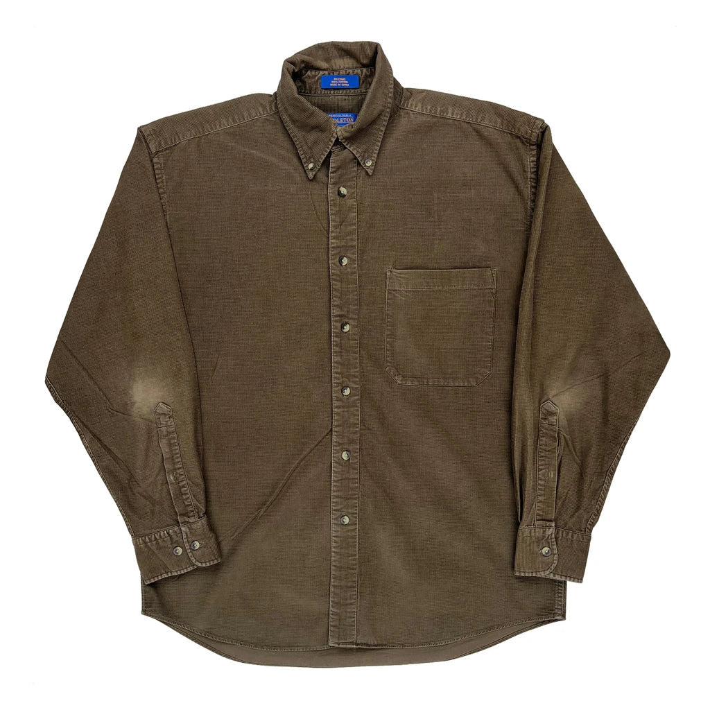 Pendleton Shirt - Medium Brown Cotton Refurbished - Thrifted (note: this is a term often used to describe second- refurbished available on Cerqular