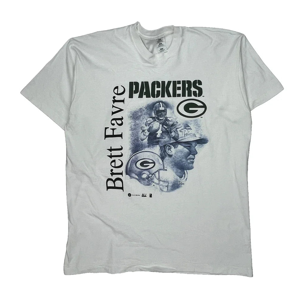 Packers Gildan Football T-Shirt - 2XL White Cotton Refurbished - Thrifted (note: this is a term often used to describe second- refurbished available on Cerqular