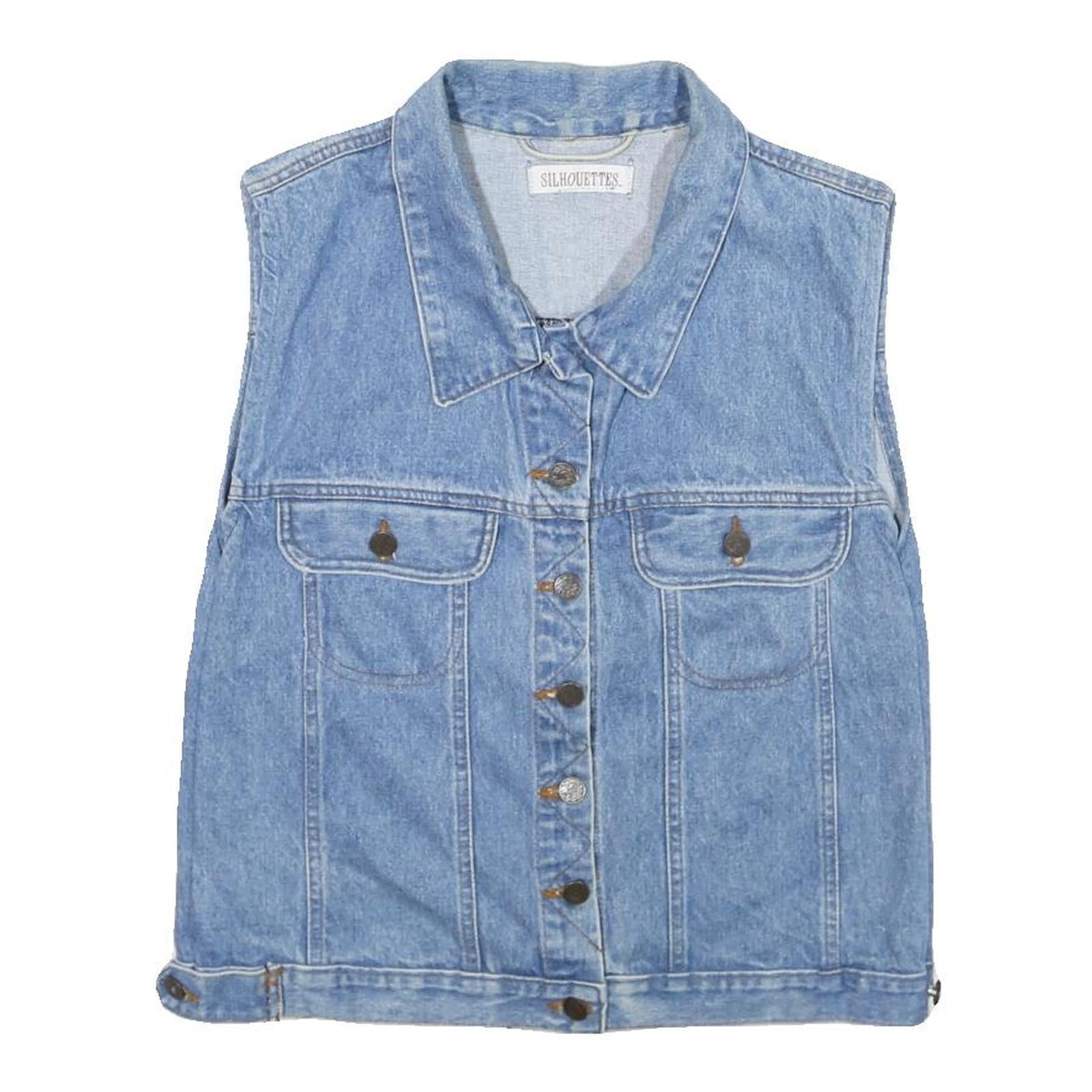 Womens Blue Denim Cotton Button Jacket Vest S Silhouettes Casual Sleeveless Refurbished - N/A refurbished available on Cerqular