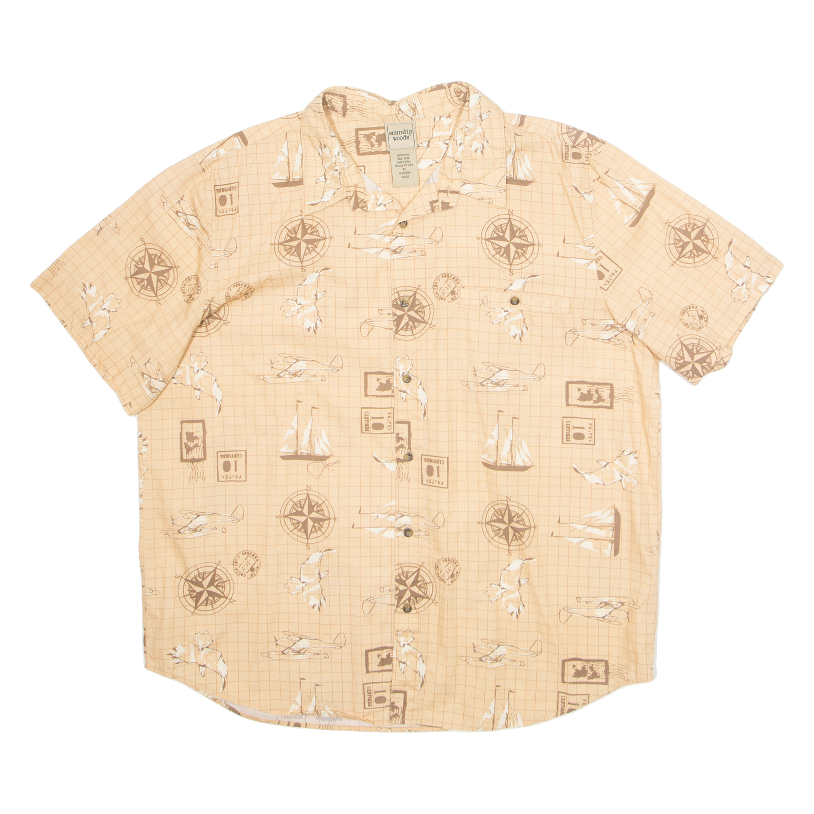 SCANDIA WOODS Mens Hawaiian Shirt Brown Crazy Pattern XL Refurbished - N/A refurbished available on Cerqular