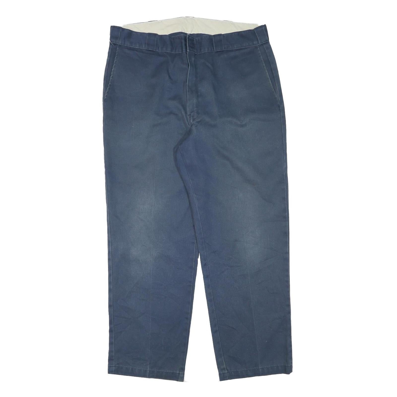 DICKIES Mens Regular Fit Navy Blue Cotton Blend Trousers W35 L28 Comfortable Refurbished - N/A refurbished available on Cerqular