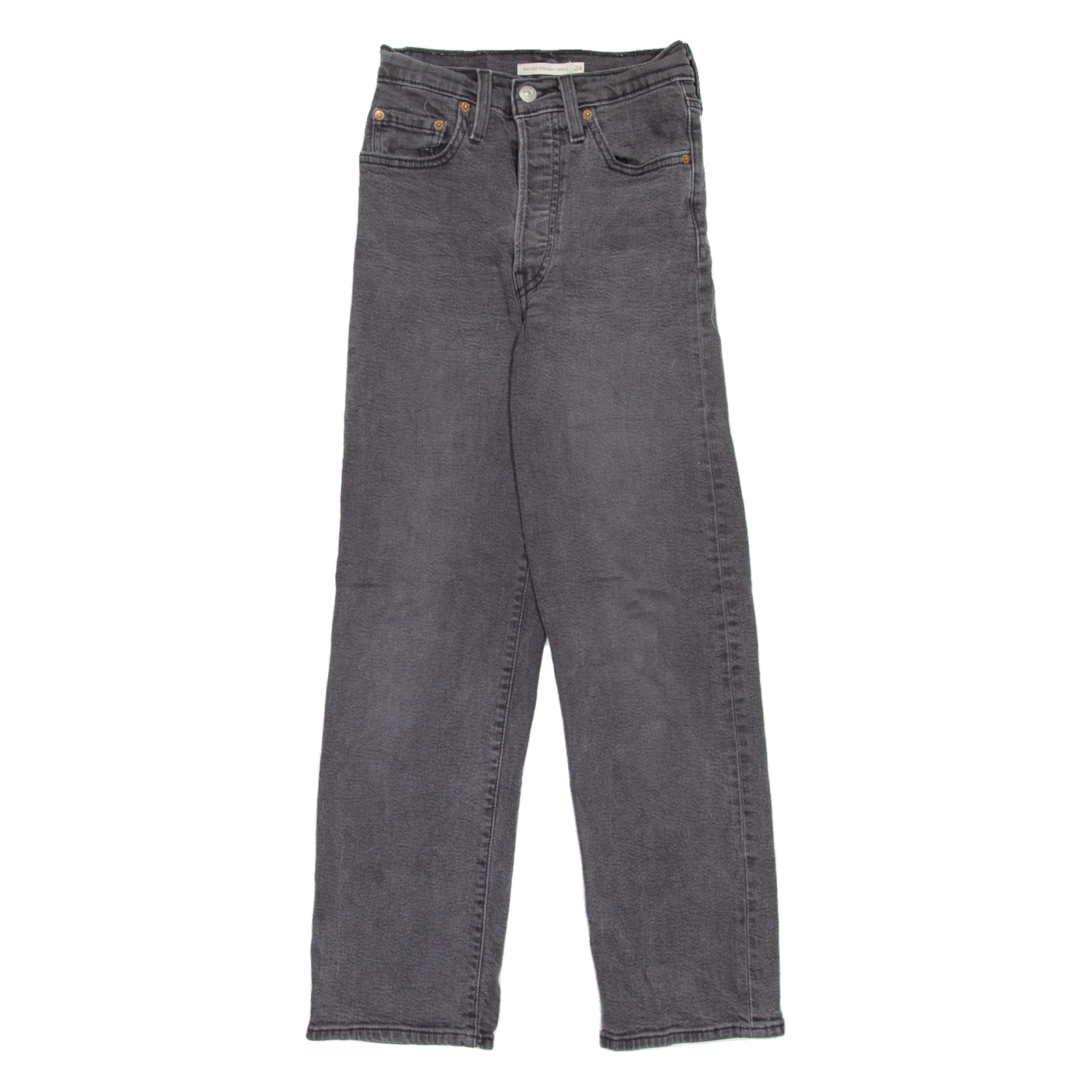 LEVI'S Ribcage Womens Jeans Grey Regular Straight W24 L27 Refurbished - N/A refurbished available on Cerqular