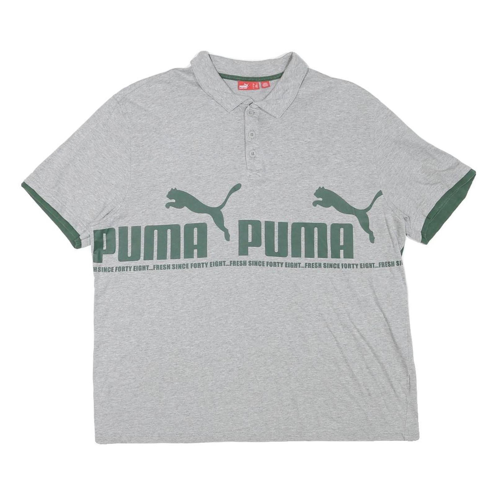 PUMA Mens Grey & Dark Green Short Sleeve Cotton Blend Polo Shirt M Logo Print Refurbished - N/A refurbished available on Cerqular