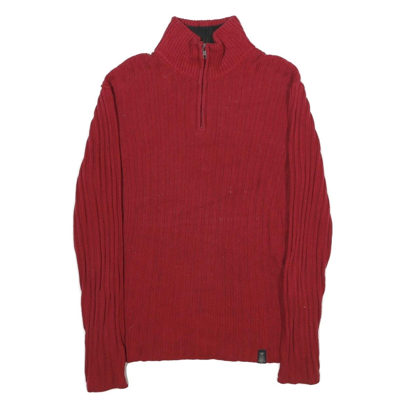 NAUTICA Mens Red Pullover Patterned Crew Neck Chunky Knit Jumper L Cotton Zip Refurbished - N/A refurbished available on Cerqular