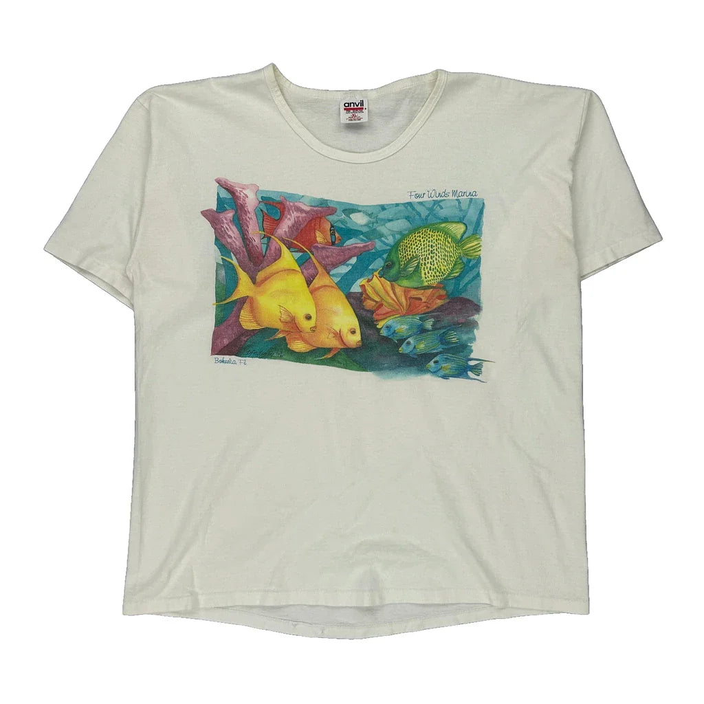 Anvil Single Stitch T-Shirt - XL Multicoloured Cotton Refurbished - Thrifted (note: this is a term often used to describe second- refurbished available on Cerqular