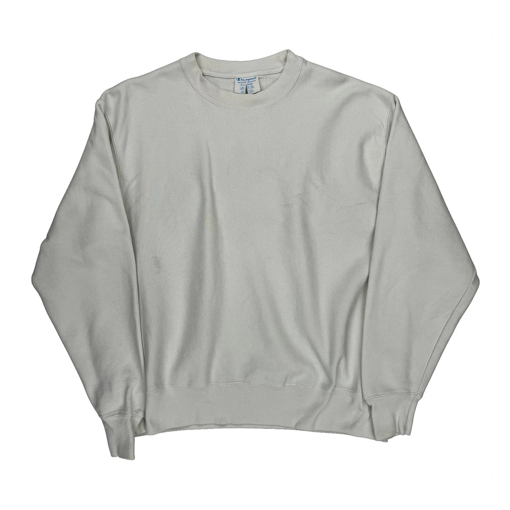 Reverse Weave Champion Sweatshirt - XL White Cotton Refurbished - Thrifted (note: this is a term often used to describe second- refurbished available on Cerqular
