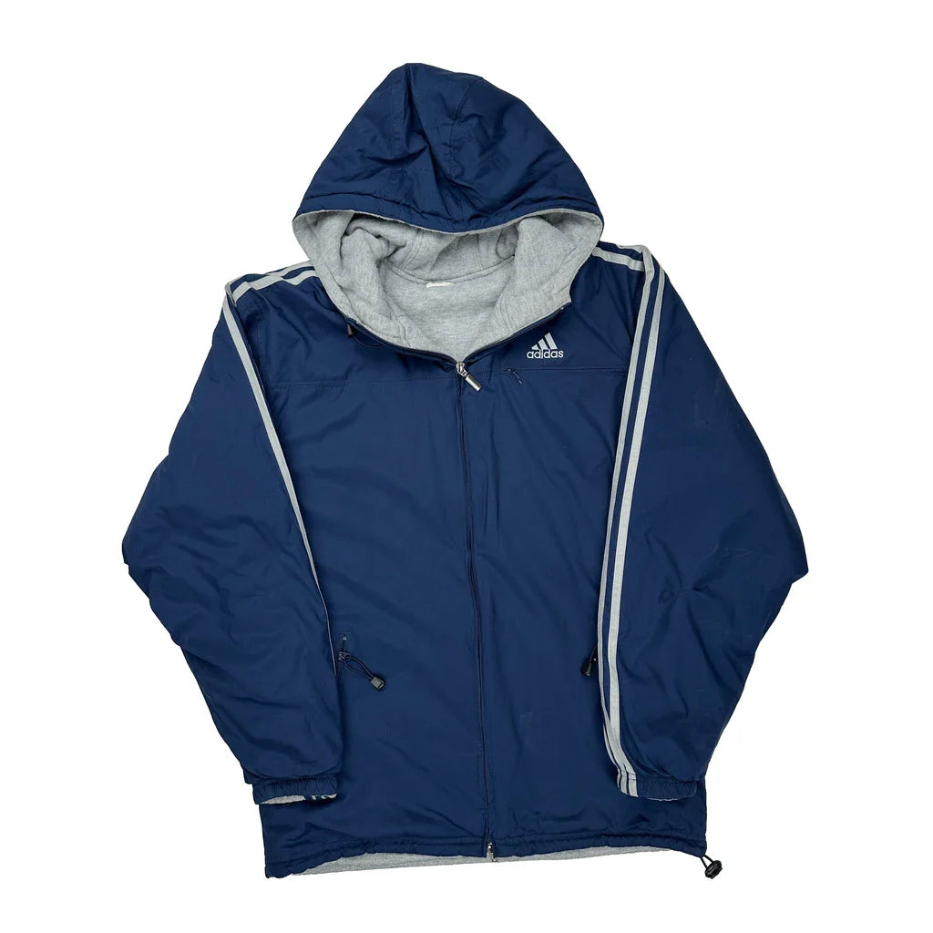 Buy Adidas Jacket - Large Blue Polyester Refurbished - $113.89 Adidas Jacket - Large Blue Polyester Refurbished - Thrifted (note: this is a term often used to describe second- refurbished available on Cerqular