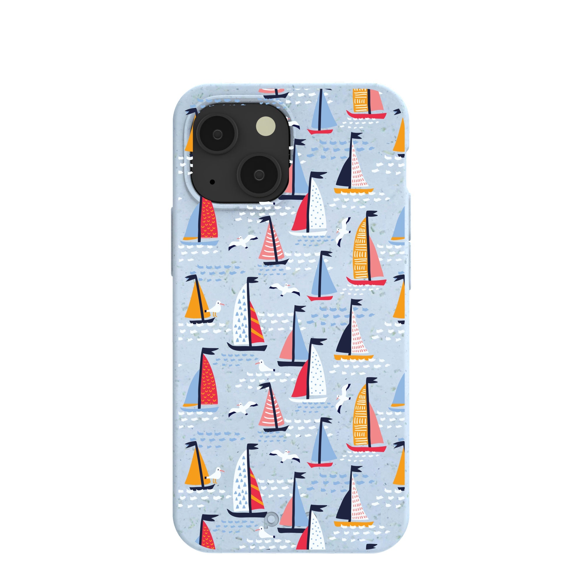 Powder Blue Sails and Seagulls iPhone 13 Mini Case Refurbished - Pela Case refurbished available on Cerqular
