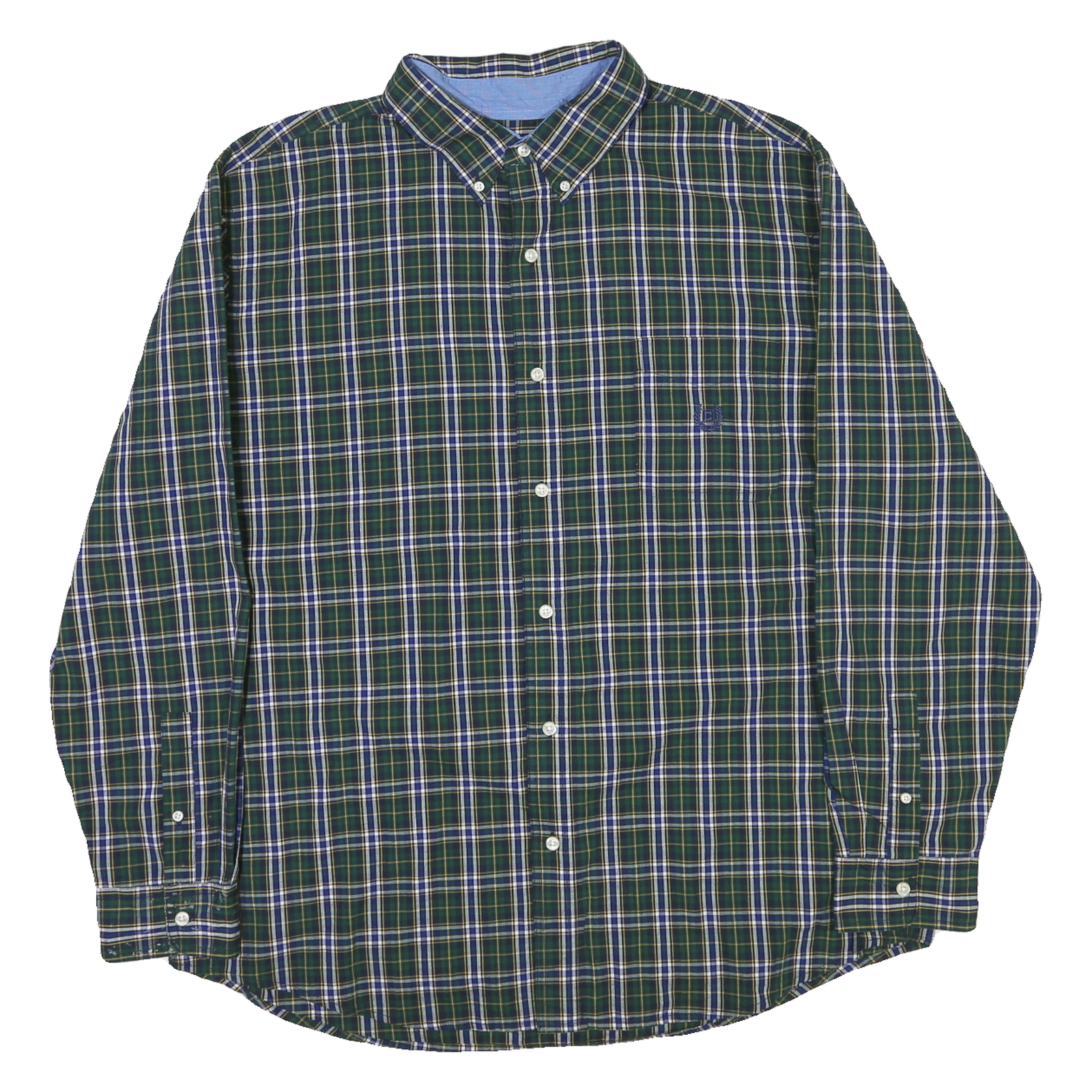 CHAPS Mens Green & Blue Check Shirt 2XL Button-Down Collar Long Sleeve Cotton Refurbished - N/A refurbished available on Cerqular