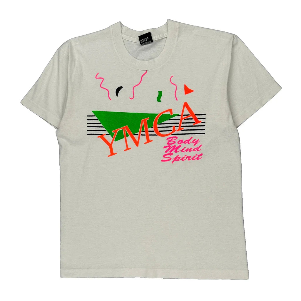 Ymca Screen Stars Graphic T-Shirt - Large White Cotton Blend Refurbished - Thrifted (note: this is a term often used to describe second- refurbished available on Cerqular