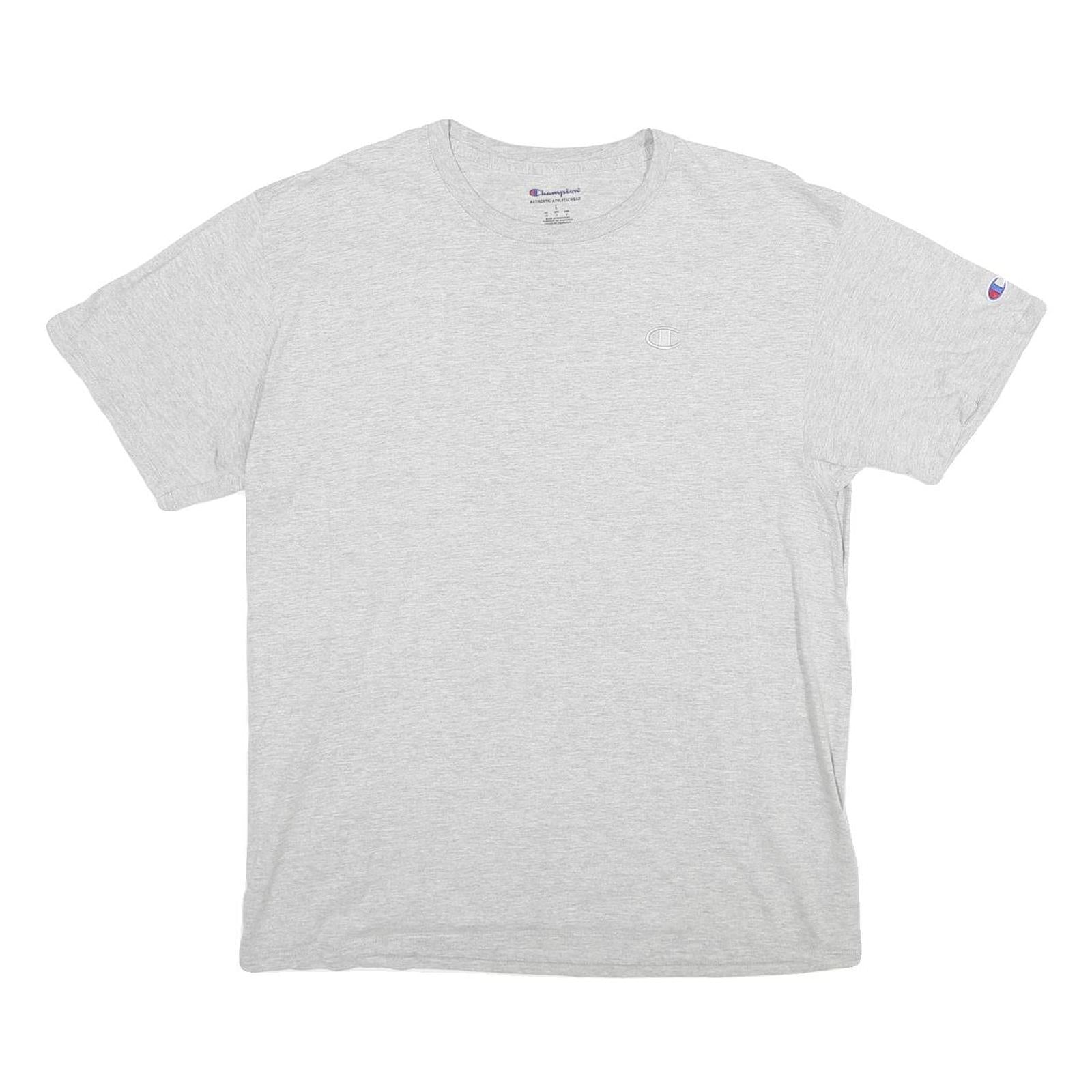 CHAMPION Mens Grey Crew Neck Short Sleeve T-Shirt L Cotton Classic Logo Refurbished - N/A refurbished available on Cerqular
