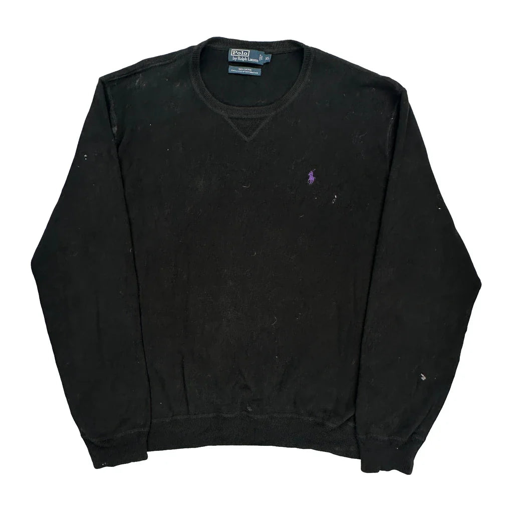 Polo By Ralph Lauren Jumper - XL Black Cotton Refurbished - Thrifted (note: this is a term often used to describe second- refurbished available on Cerqular