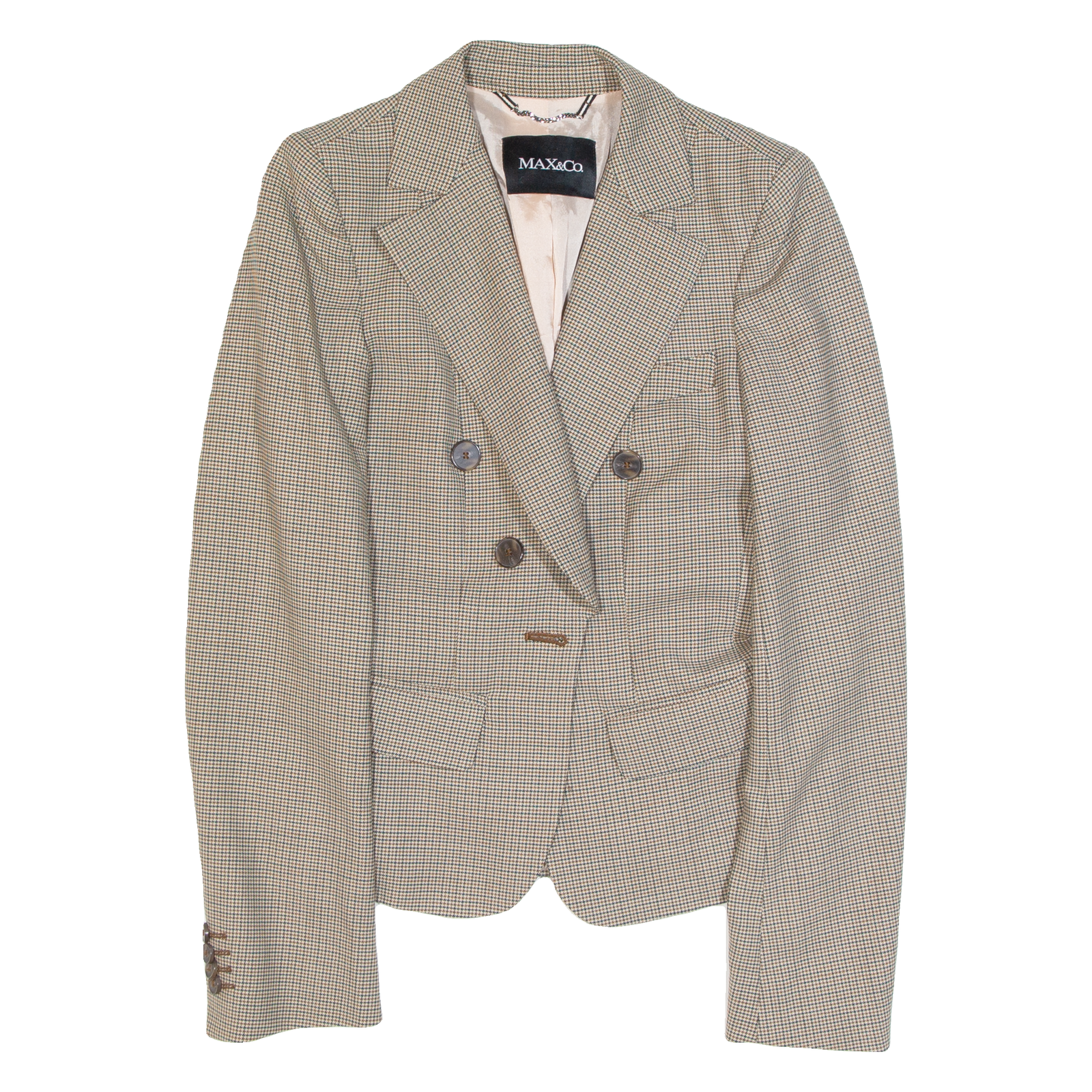 MAX&CO Womens Blazer Jacket Beige Wool Houndstooth UK 10 Refurbished - N/A refurbished available on Cerqular