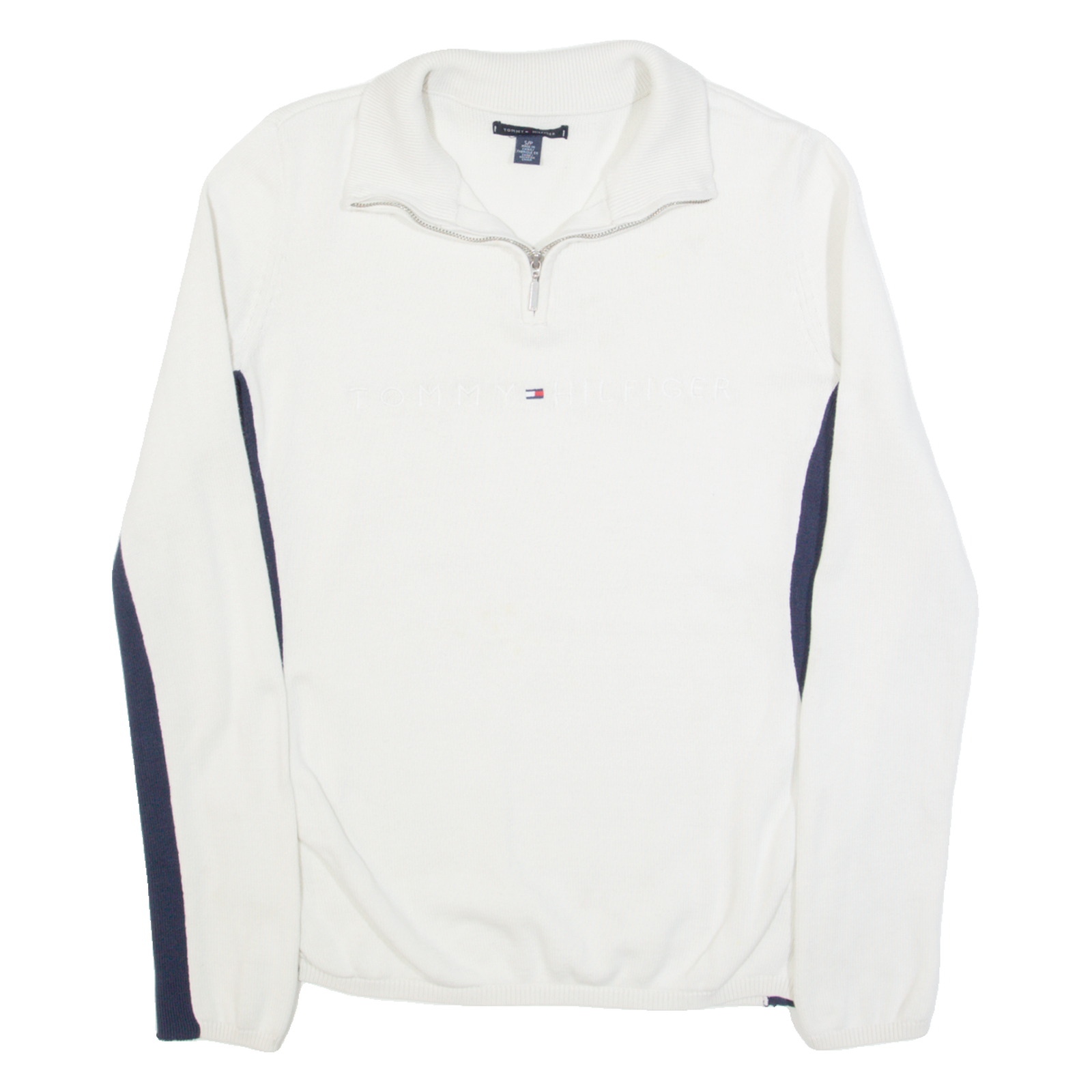 TOMMY HILFIGER Womens Jumper White 1/4 Zip Tight Knit S Refurbished - N/A refurbished available on Cerqular