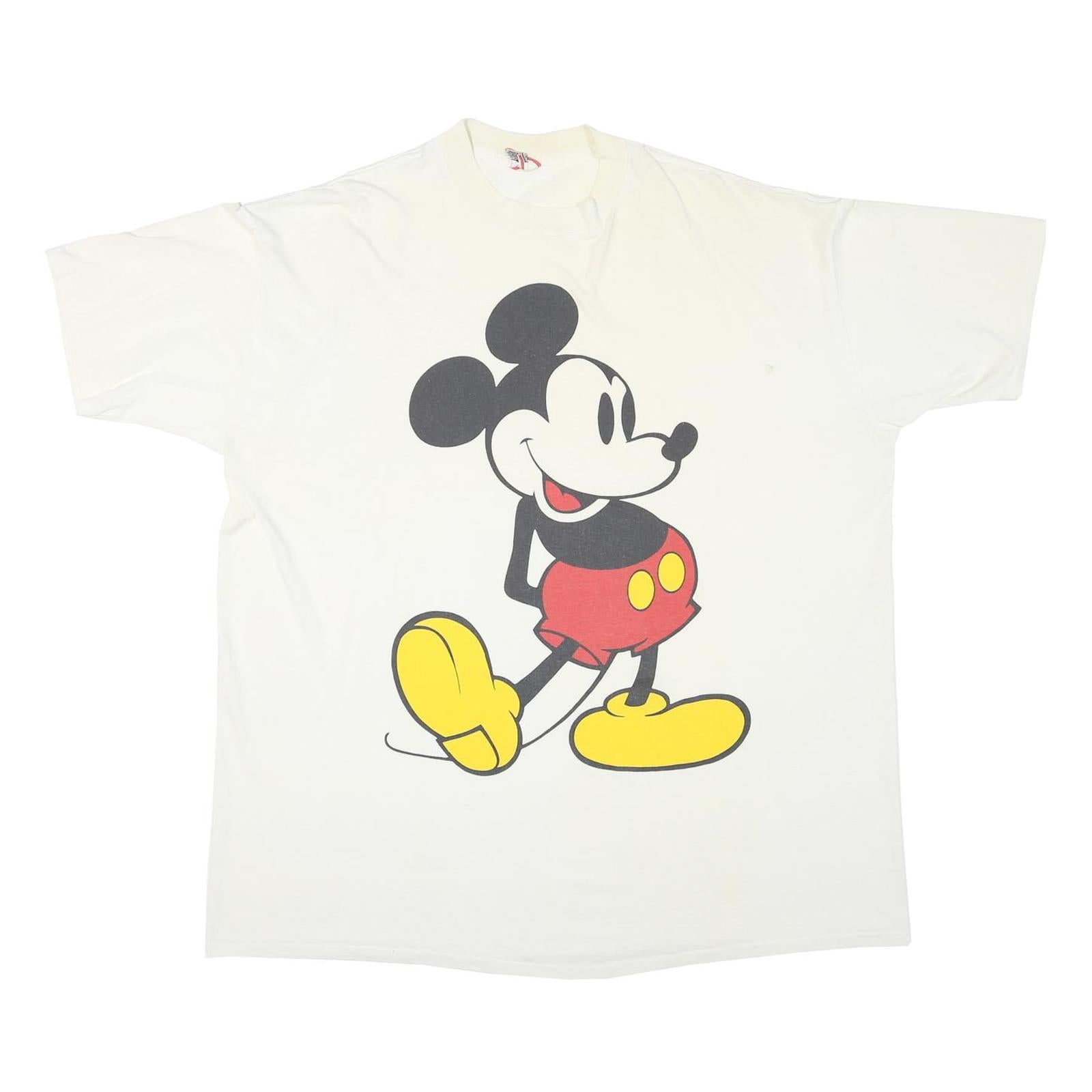 DISNEY Mens White Mickey Mouse Graphic T-Shirt One Size Short Sleeve Crew Neck Refurbished - N/A refurbished available on Cerqular