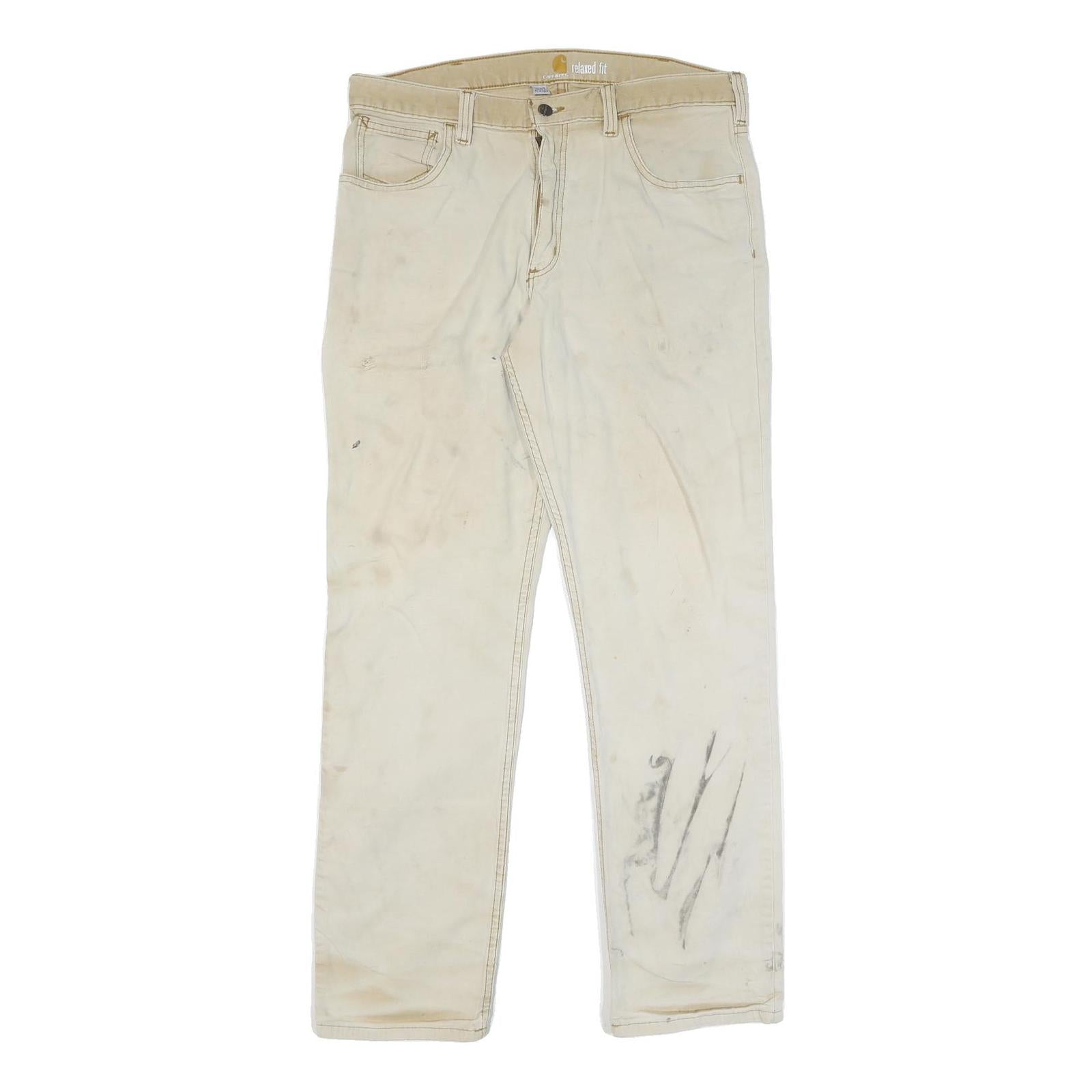 CARHARTT Mens Cotton Blend Beige Relaxed Fit Straight Leg Trousers W34 L32 Refurbished - N/A refurbished available on Cerqular