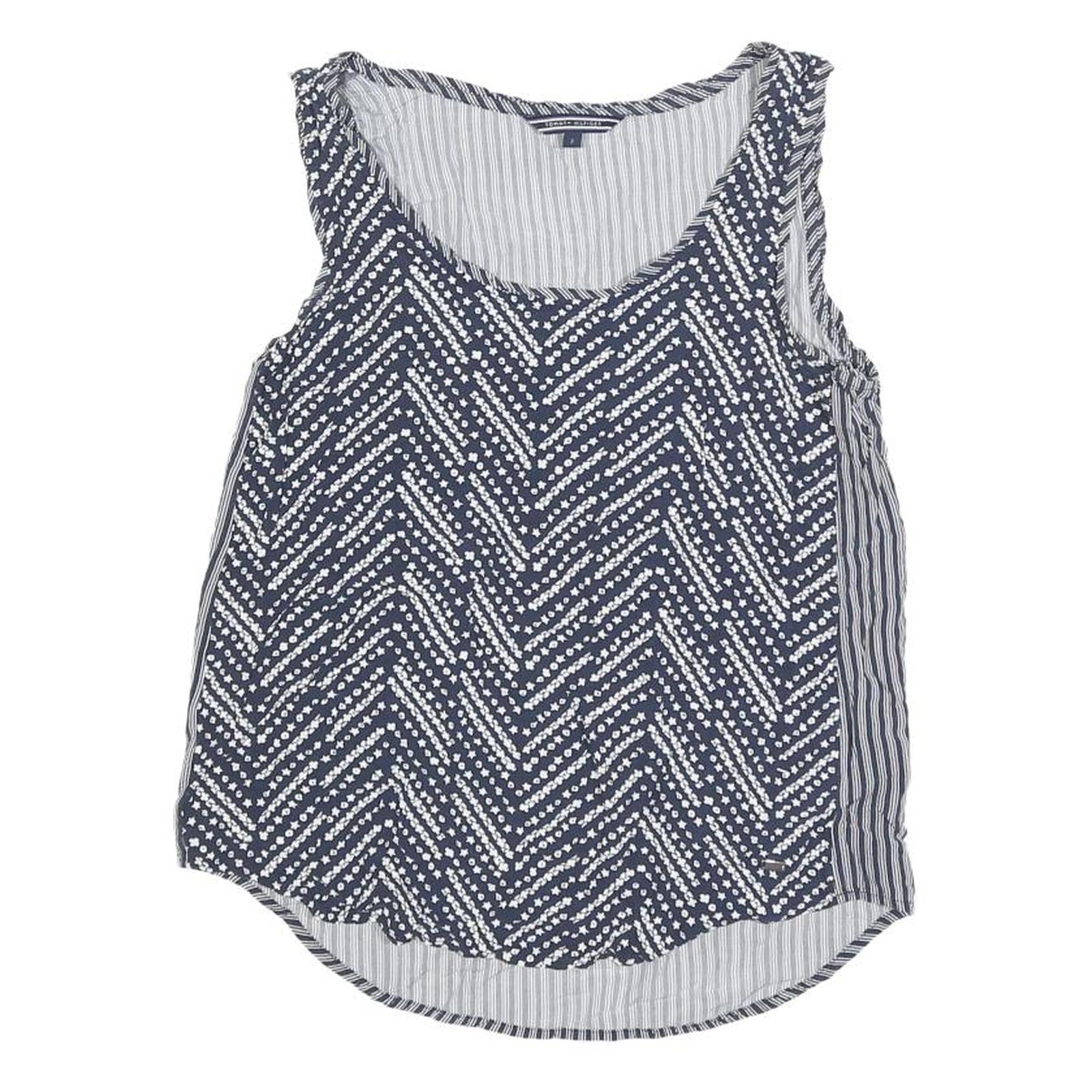TOMMY HILFIGER Womens Navy & White Printed Sleeveless Round Neck Top S Casual Refurbished - N/A refurbished available on Cerqular