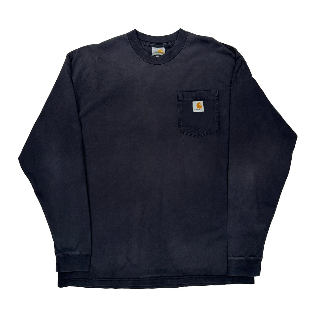 Buy Workwear Carhartt Long Sleeve T-Shirt - XL Black Cotton Refurbished - $60.29 Workwear Carhartt Long Sleeve T-Shirt - XL Black Cotton Refurbished - Thrifted (note: this is a term often used to describe second- refurbished available on Cerqular