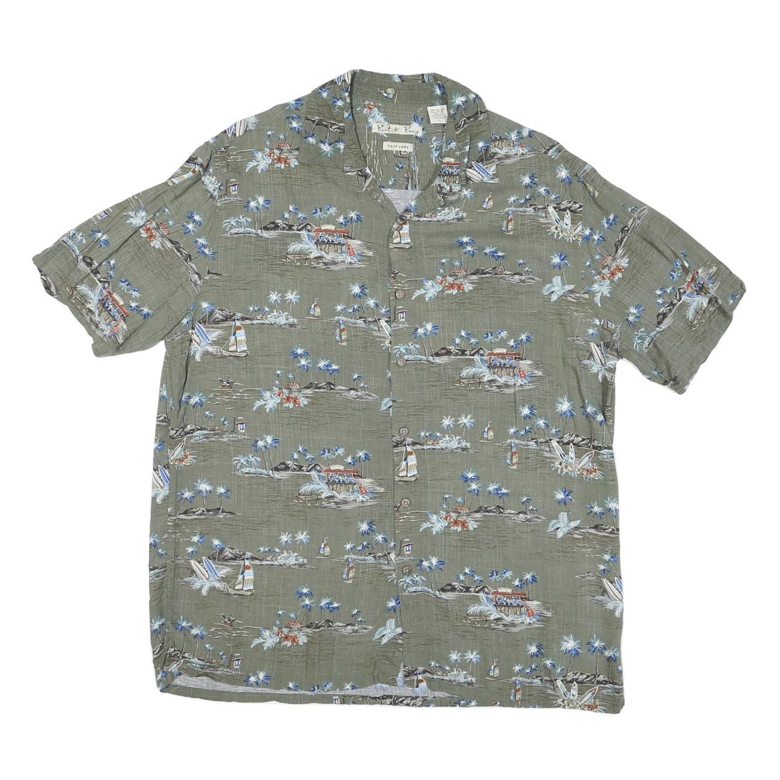 BATICK BAY Mens Green Rayon Hawaiian Shirt L Tropical Print Button Up Casual Refurbished - N/A refurbished available on Cerqular