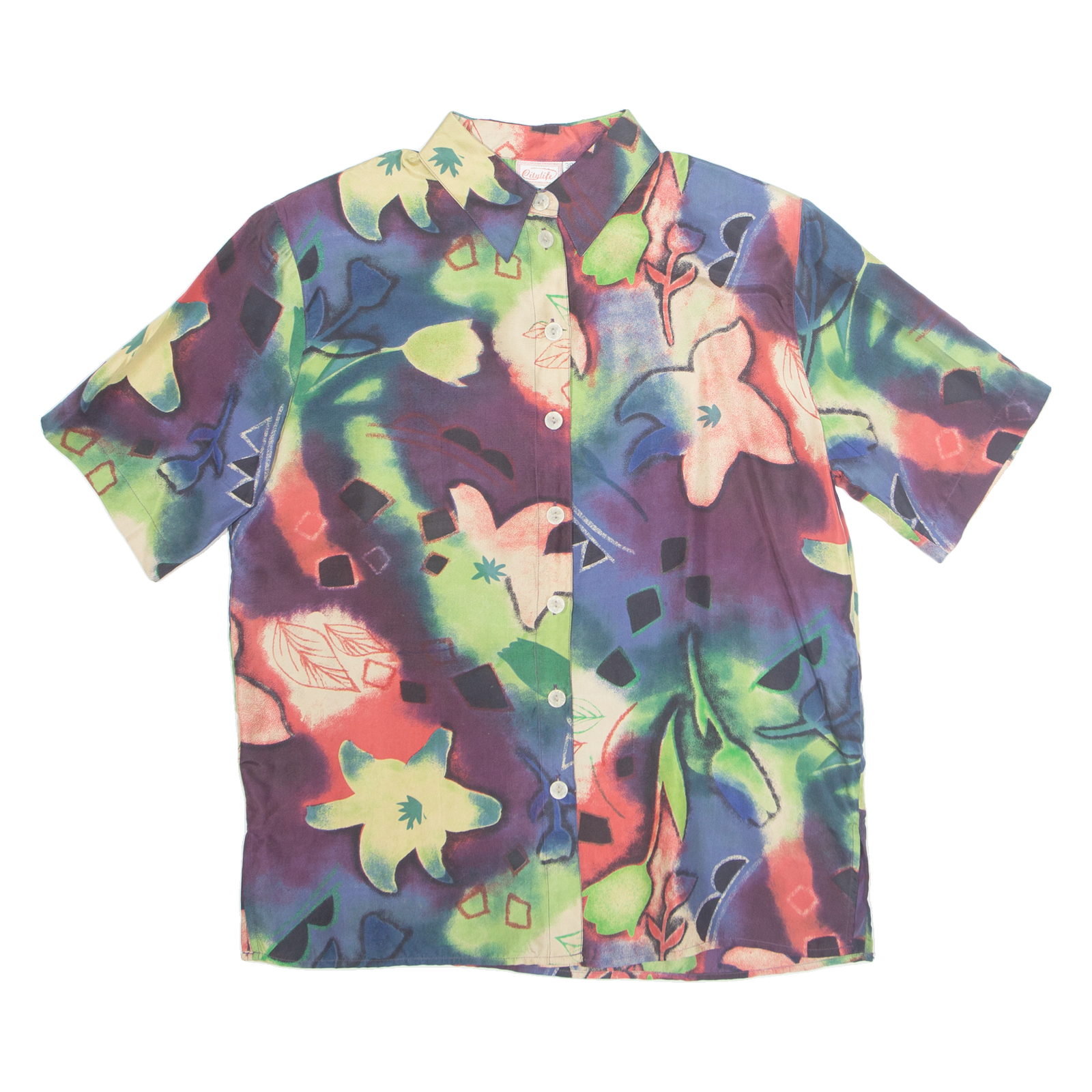 CITYLIFE Womens Printed Shirt Purple Collared Silk Floral S Refurbished - N/A refurbished available on Cerqular