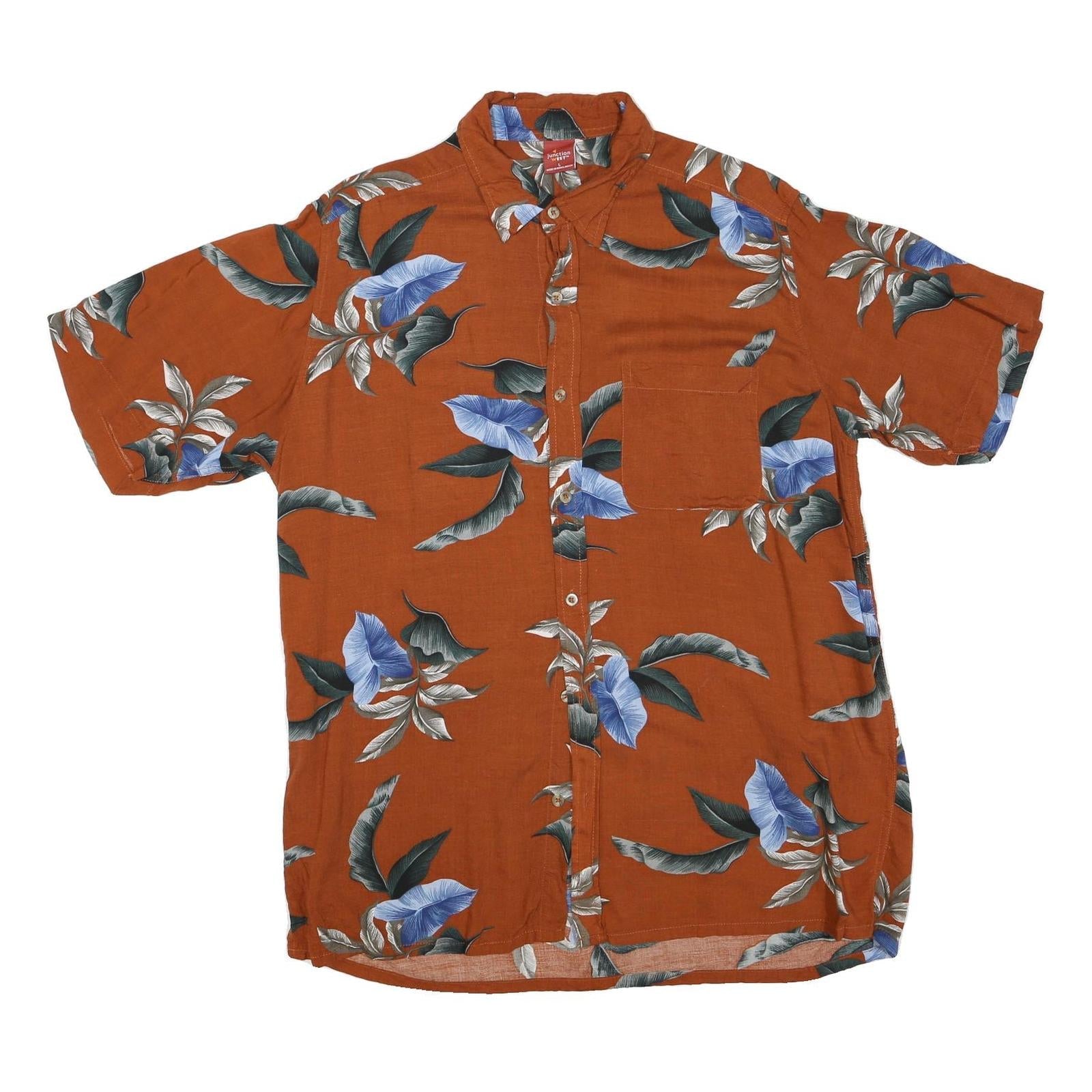 JUNCTION WEST Mens Orange & Blue Floral Cotton Blend Shirt L Casual Summer Refurbished - N/A refurbished available on Cerqular