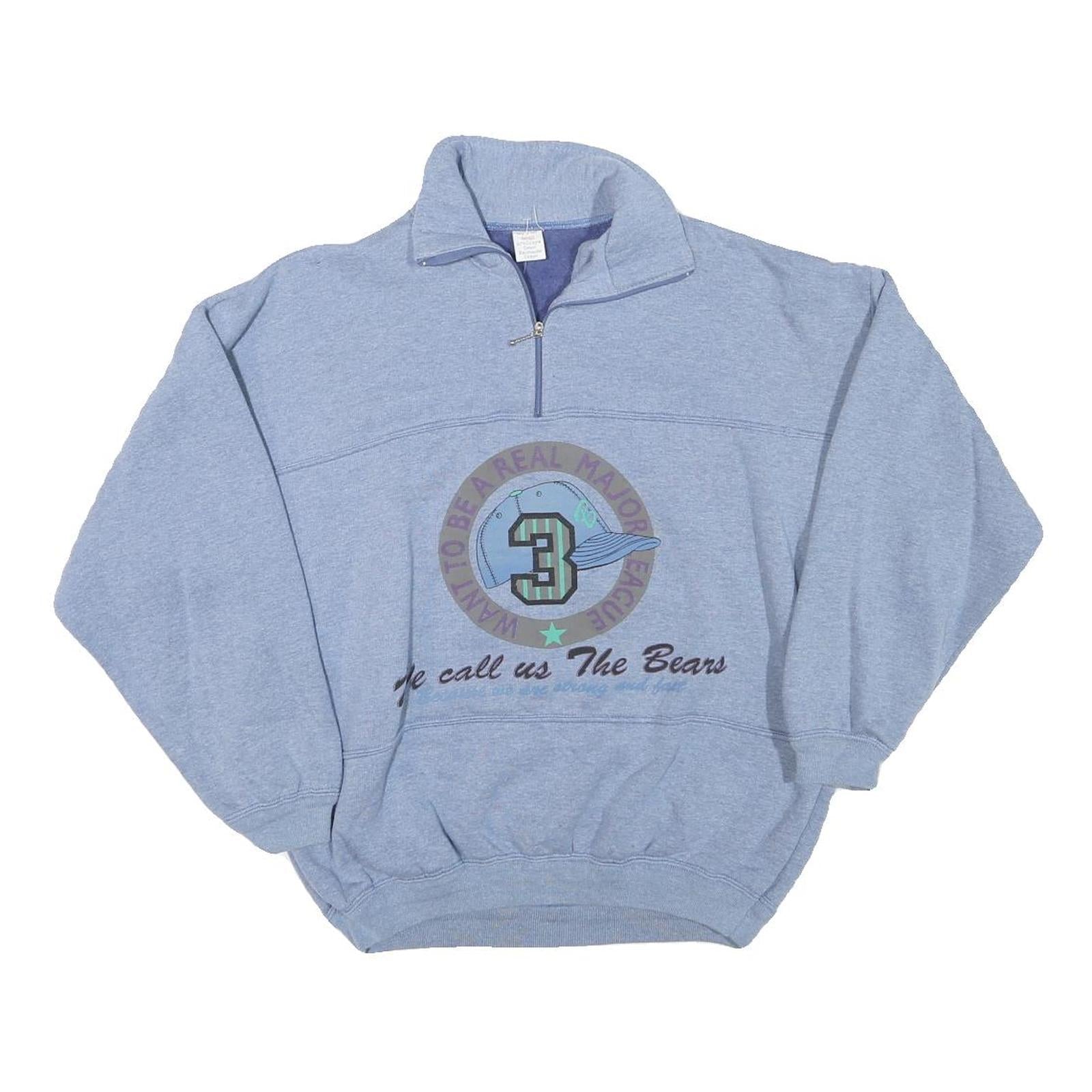 Mens Blue Cotton Blend Sweatshirt M The Bears Baseball Graphic 1/4 Zip Pullover Refurbished - N/A refurbished available on Cerqular