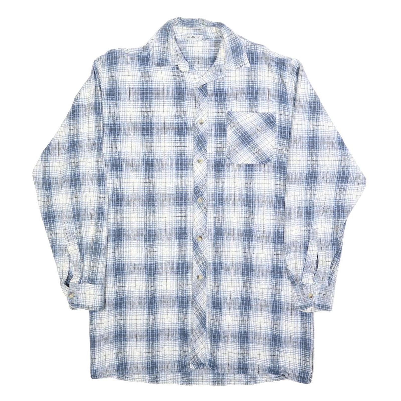 BREMO Mens Blue & White Check Shirt L Casual Cotton Blend Long Sleeve Refurbished - N/A refurbished available on Cerqular