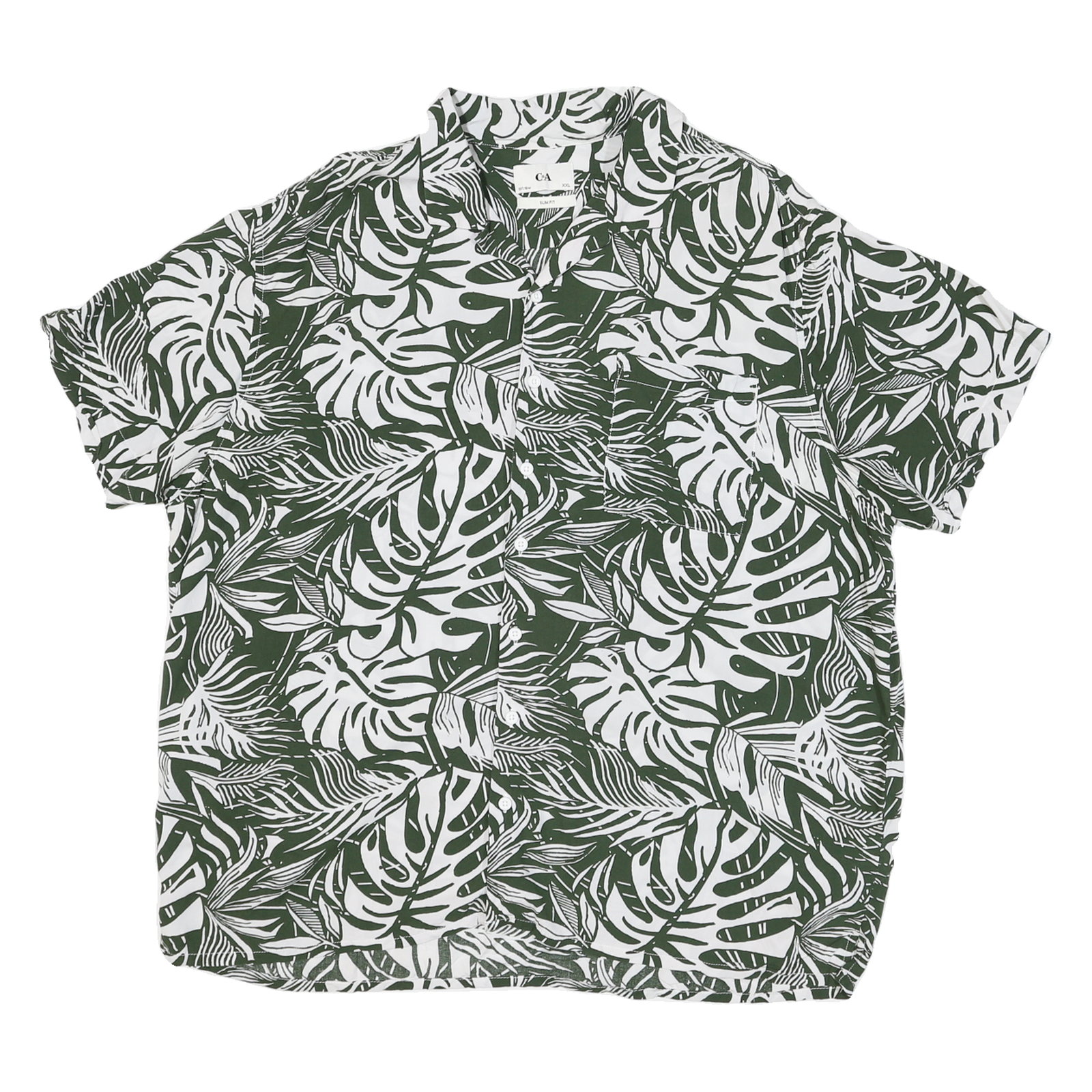 C&A Mens Green & White Tropical Pattern Shirt 2XL Summer Casual Cotton Blend Refurbished - N/A refurbished available on Cerqular