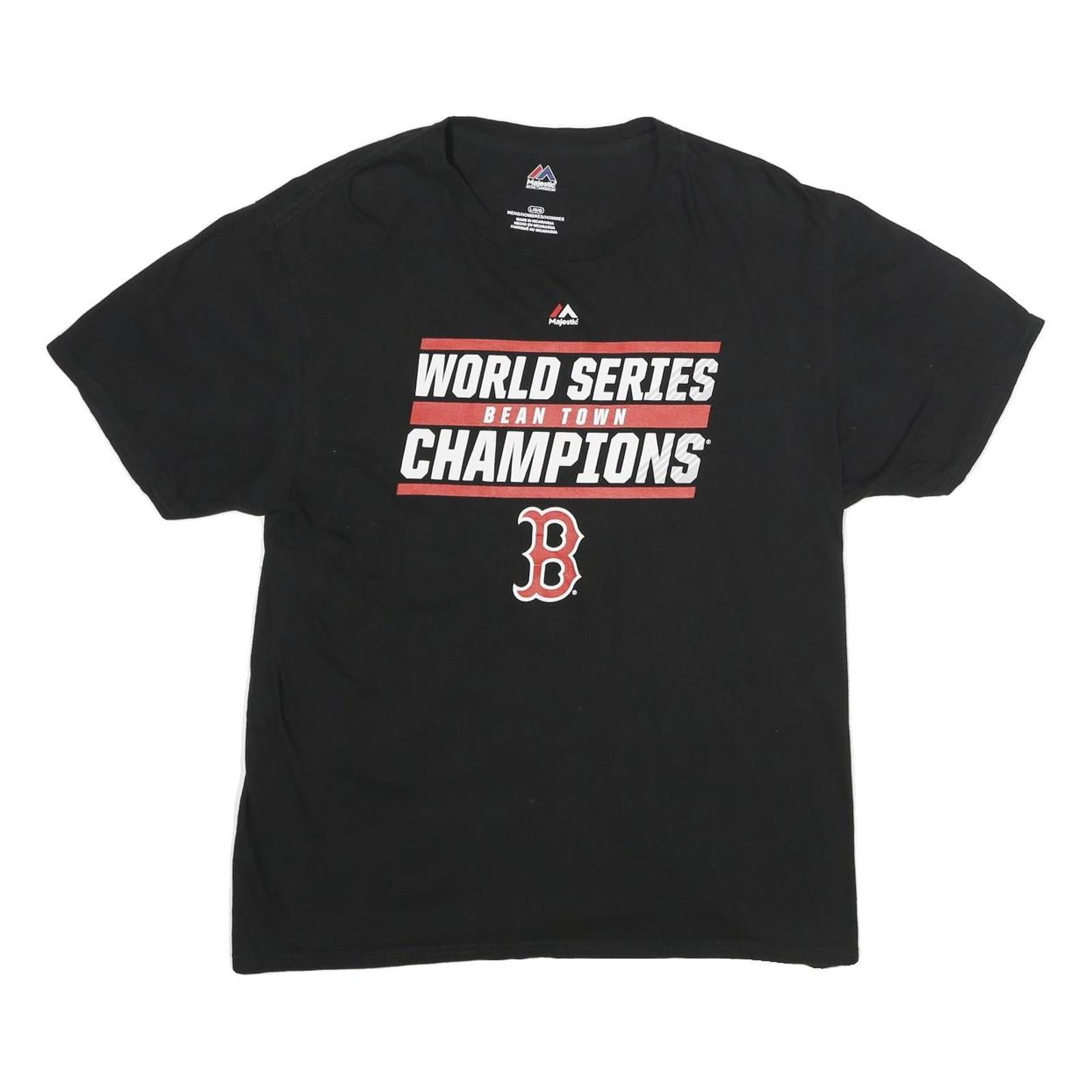 MAJESTIC Mens Black Boston World Series Champions T-Shirt L Short Sleeve Crew Refurbished - N/A refurbished available on Cerqular