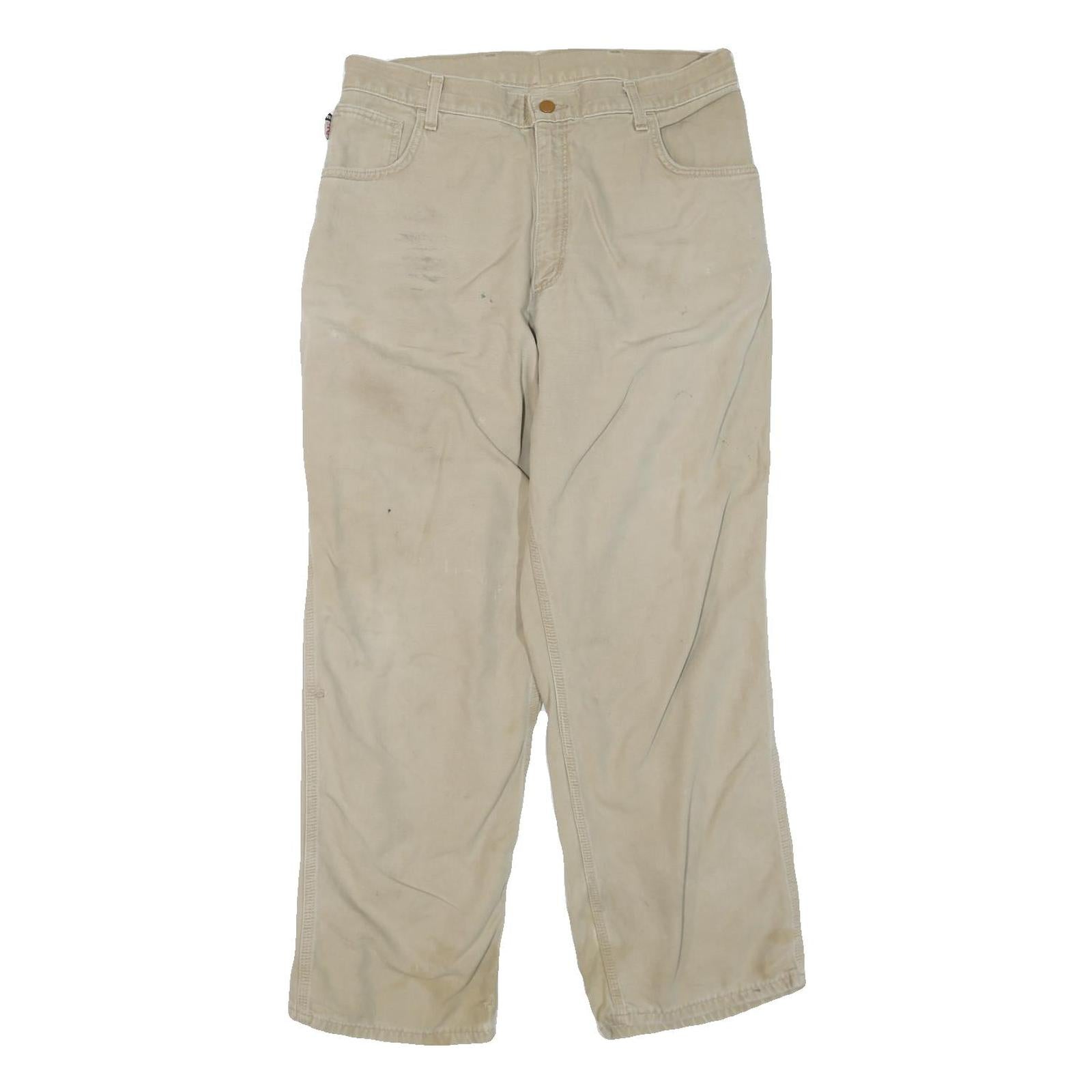 CARHARTT Mens Cotton Blend Beige Regular Straight Trousers W32 L30 Workwear Zip Refurbished - N/A refurbished available on Cerqular