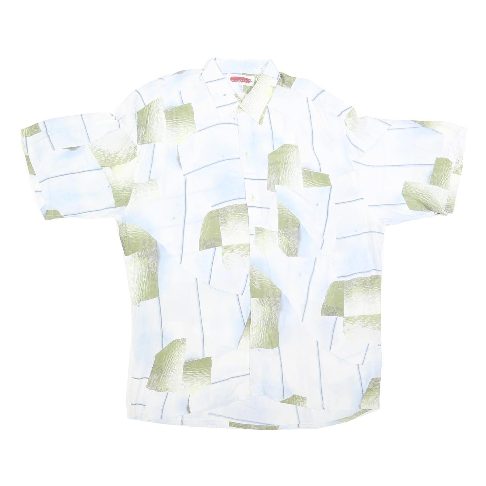 MARC THOMBARD Mens White & Green Abstract Print Shirt L Polyester Blend Casual Refurbished - N/A refurbished available on Cerqular