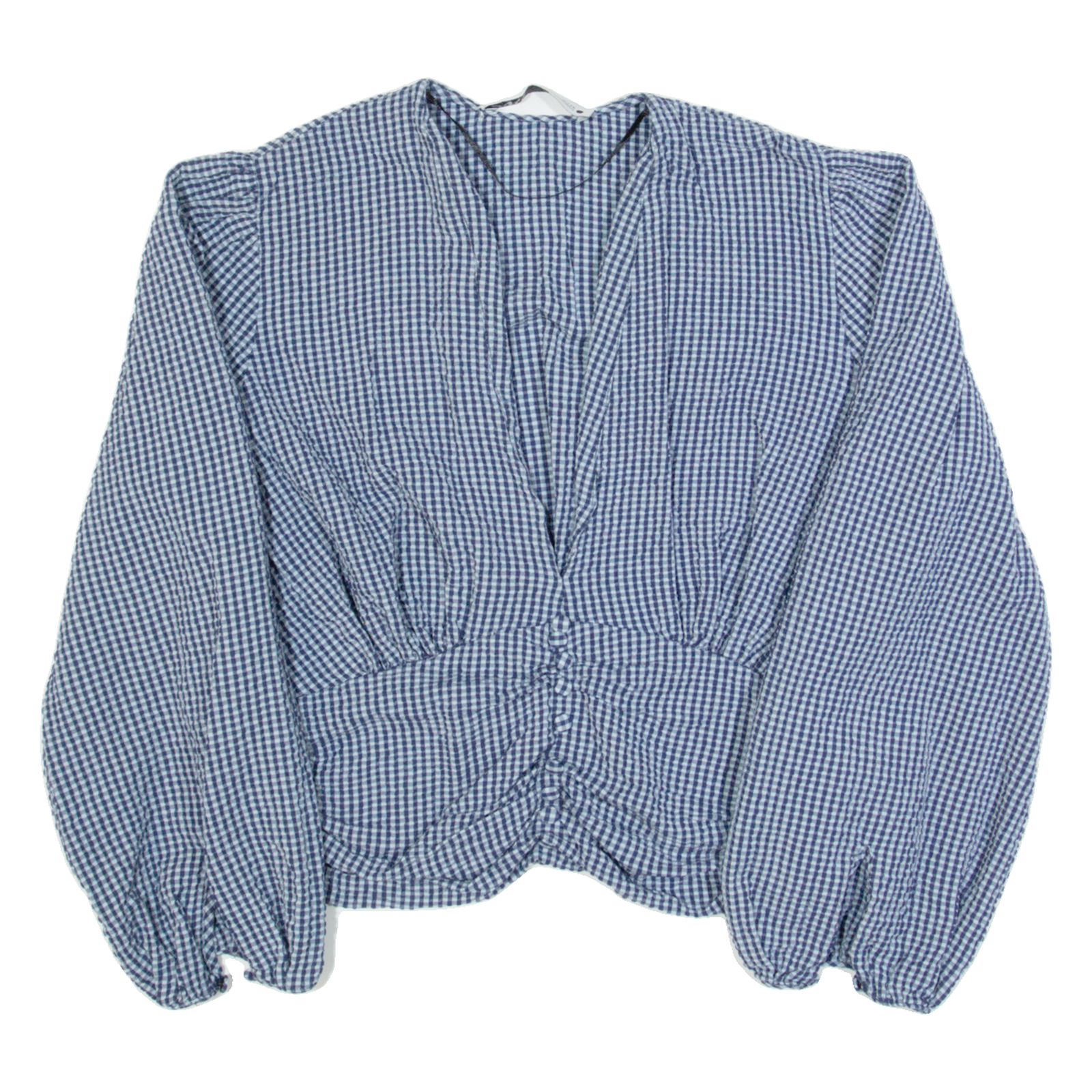 ZARA Womens Printed Top Blue V-Neck Long Sleeve Check S Refurbished - N/A refurbished available on Cerqular