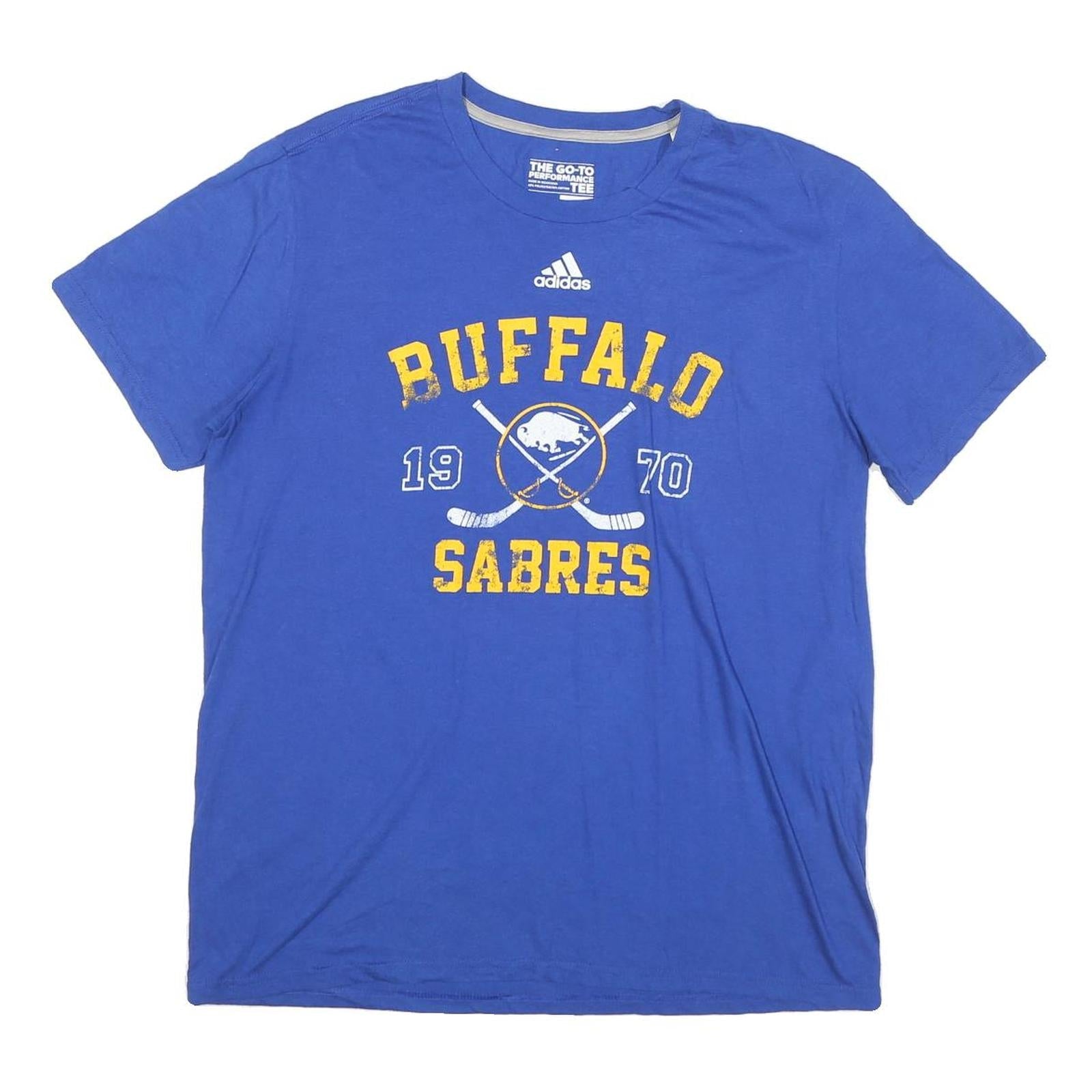 ADIDAS Mens Blue Buffalo Sabres Graphic T-Shirt L Short Sleeve Crew Neck Refurbished - N/A refurbished available on Cerqular