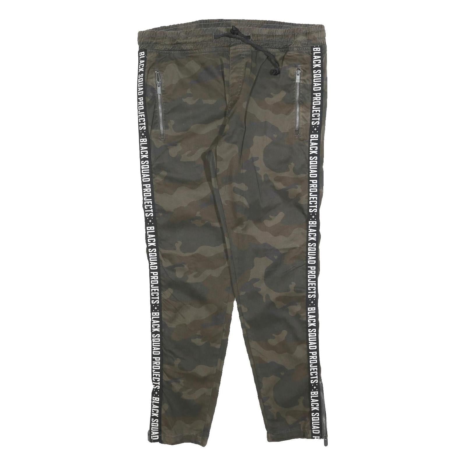 BLACK SQUAD Mens Cotton Blend Green Camouflage Slim Tapered Trousers W34 L30 Refurbished - N/A refurbished available on Cerqular