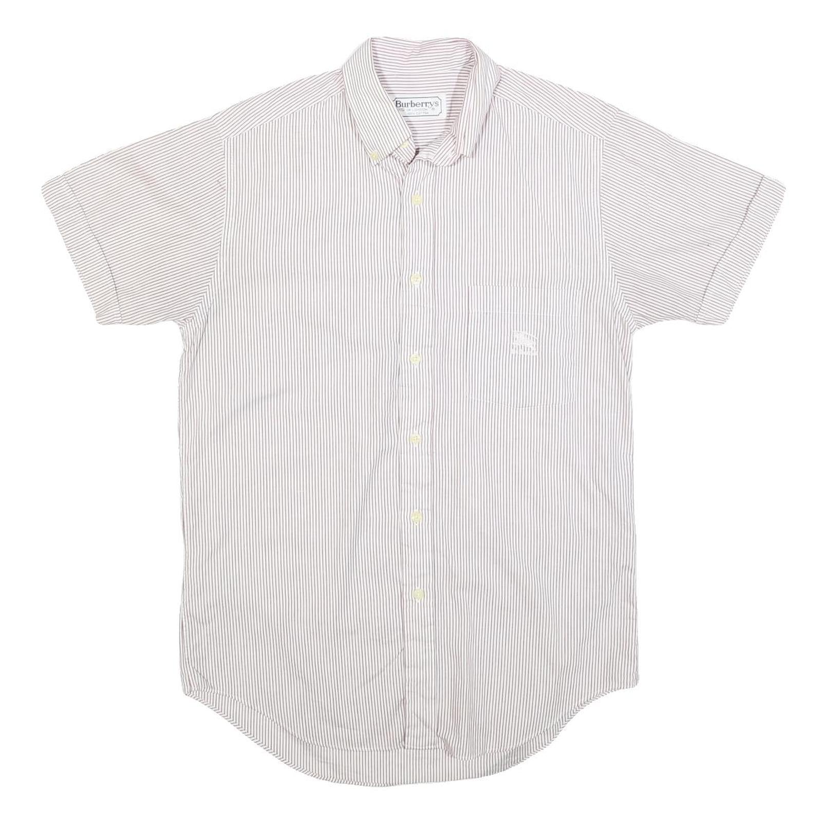 BURBERRY Mens White & Brown Stripe Shirt S Cotton Button-Down Short Sleeve Refurbished - N/A refurbished available on Cerqular