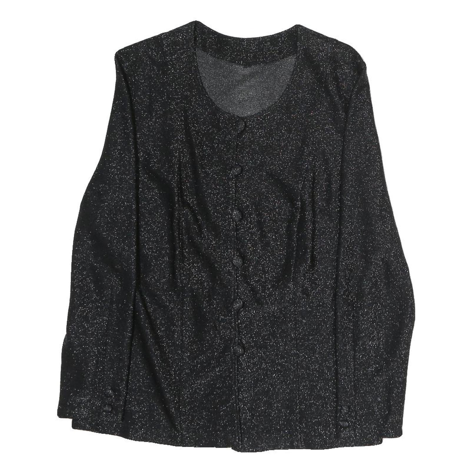 Womens Black Glitter Button Top Long Sleeve Round Neck L Sparkle Refurbished - N/A refurbished available on Cerqular