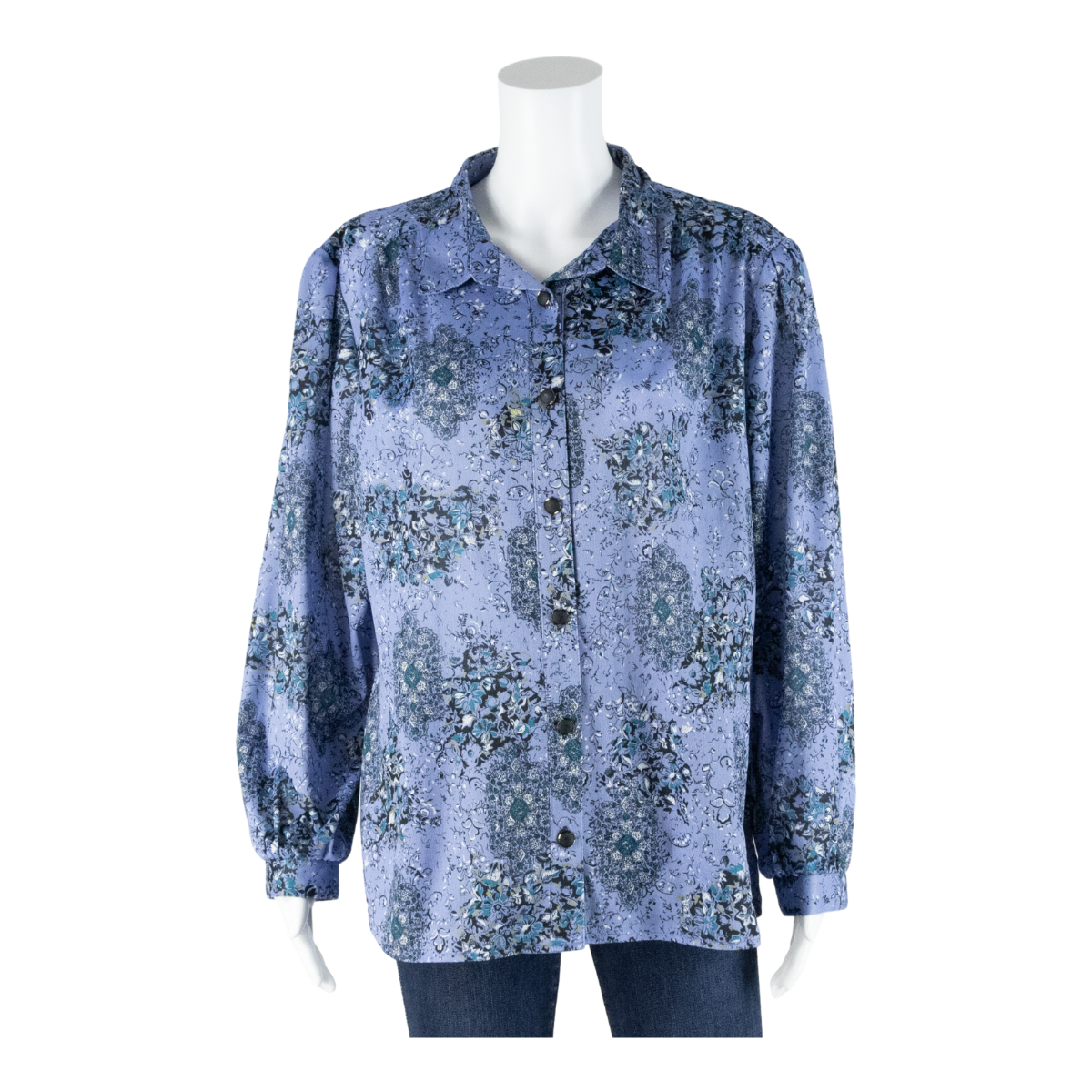 Womens Printed Shirt Blue Collared Long Sleeve Floral XL Refurbished - N/A refurbished available on Cerqular