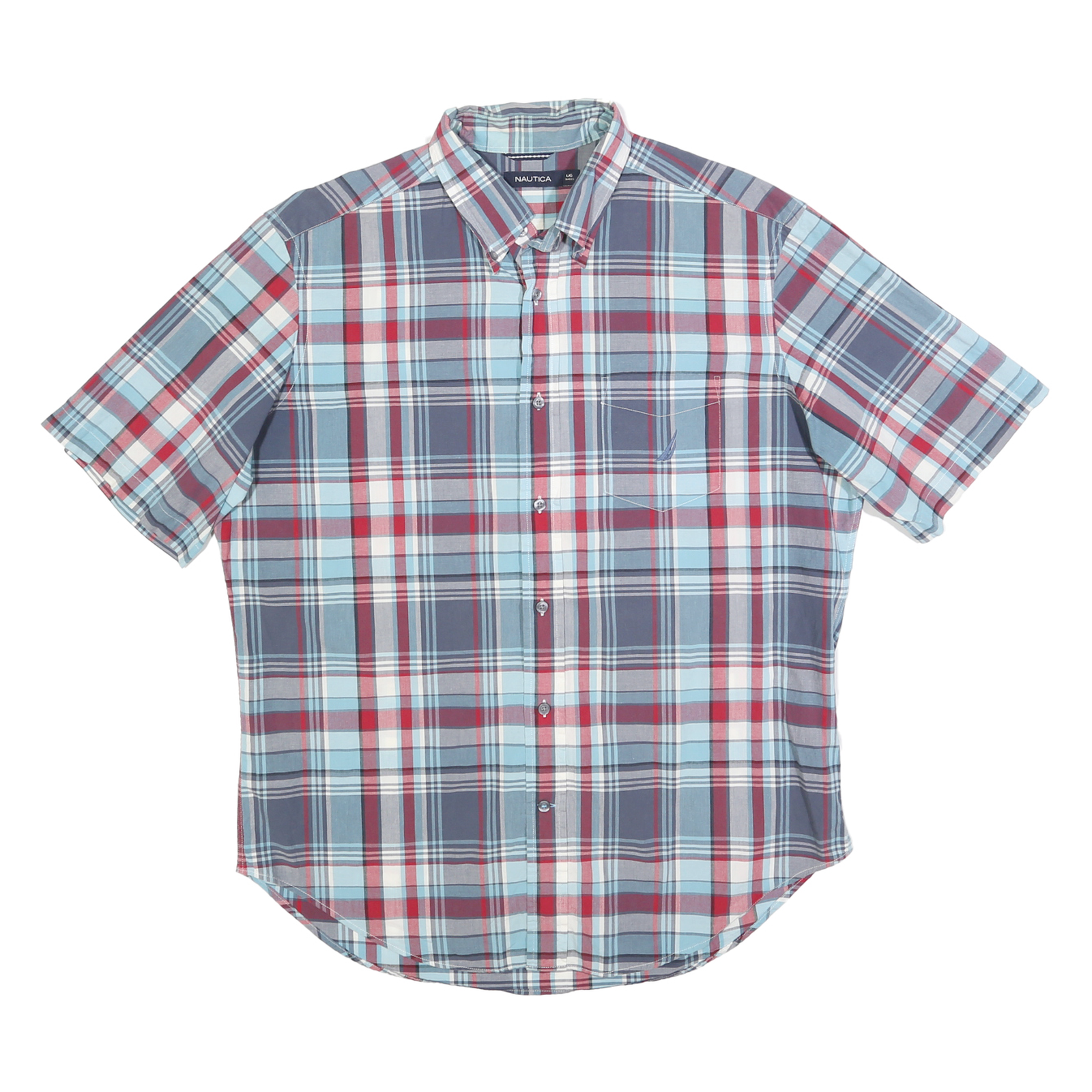 NAUTICA Mens Blue & Red Check Shirt L Cotton Button Shirt Casual Refurbished - N/A refurbished available on Cerqular