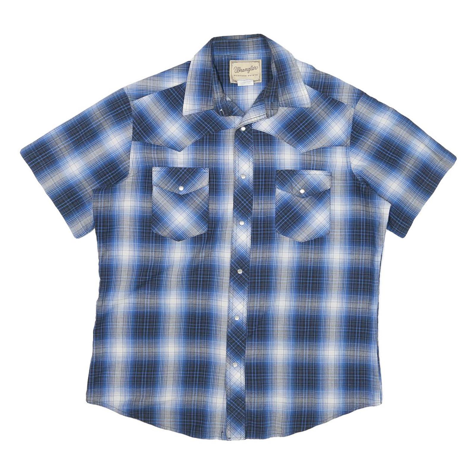 WRANGLER Mens Blue Check Shirt L Western Style Short Sleeve Cotton Blend Refurbished - N/A refurbished available on Cerqular