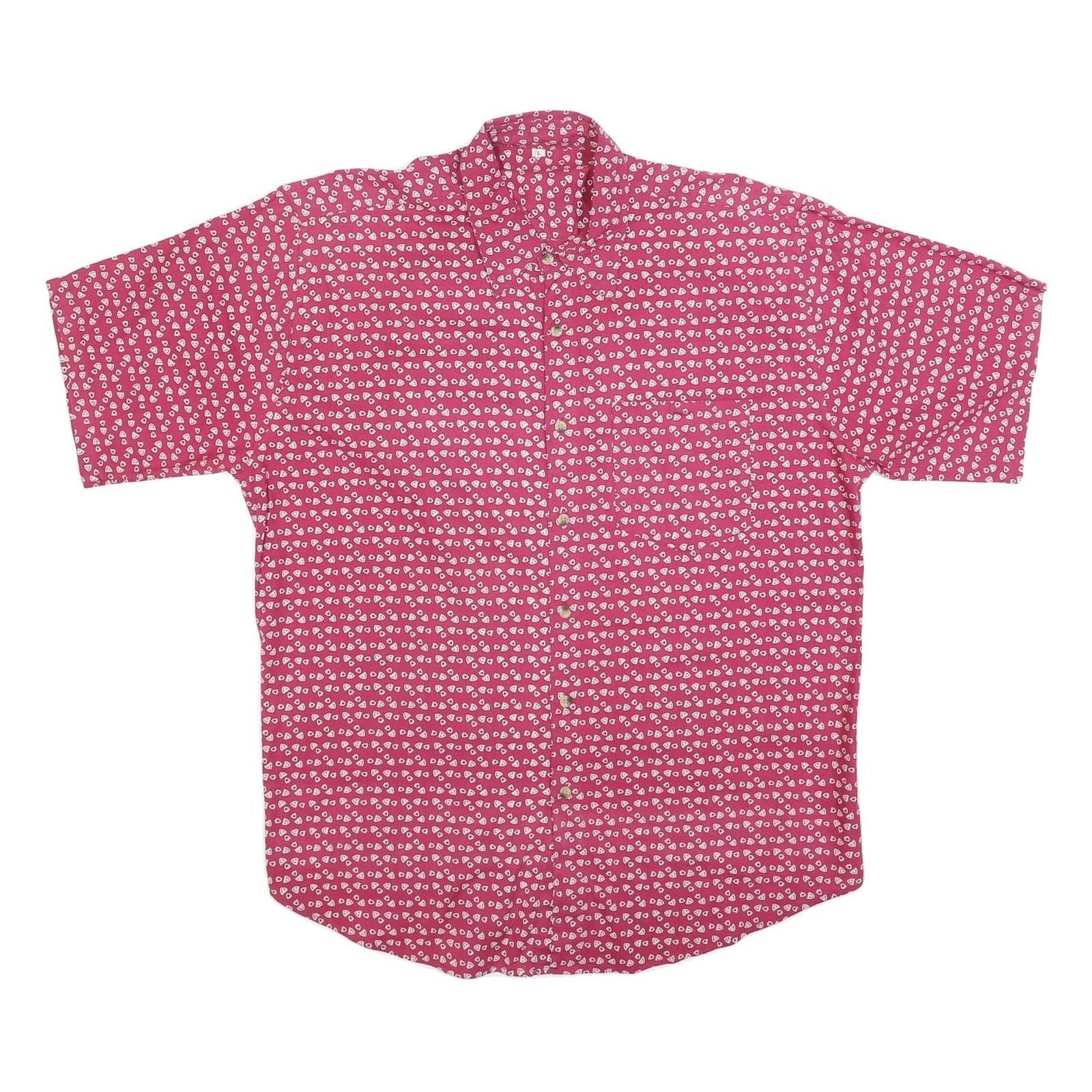 Mens Red & White Pattern Cotton Blend Shirt L Casual Summer Button Up Short Refurbished - N/A refurbished available on Cerqular