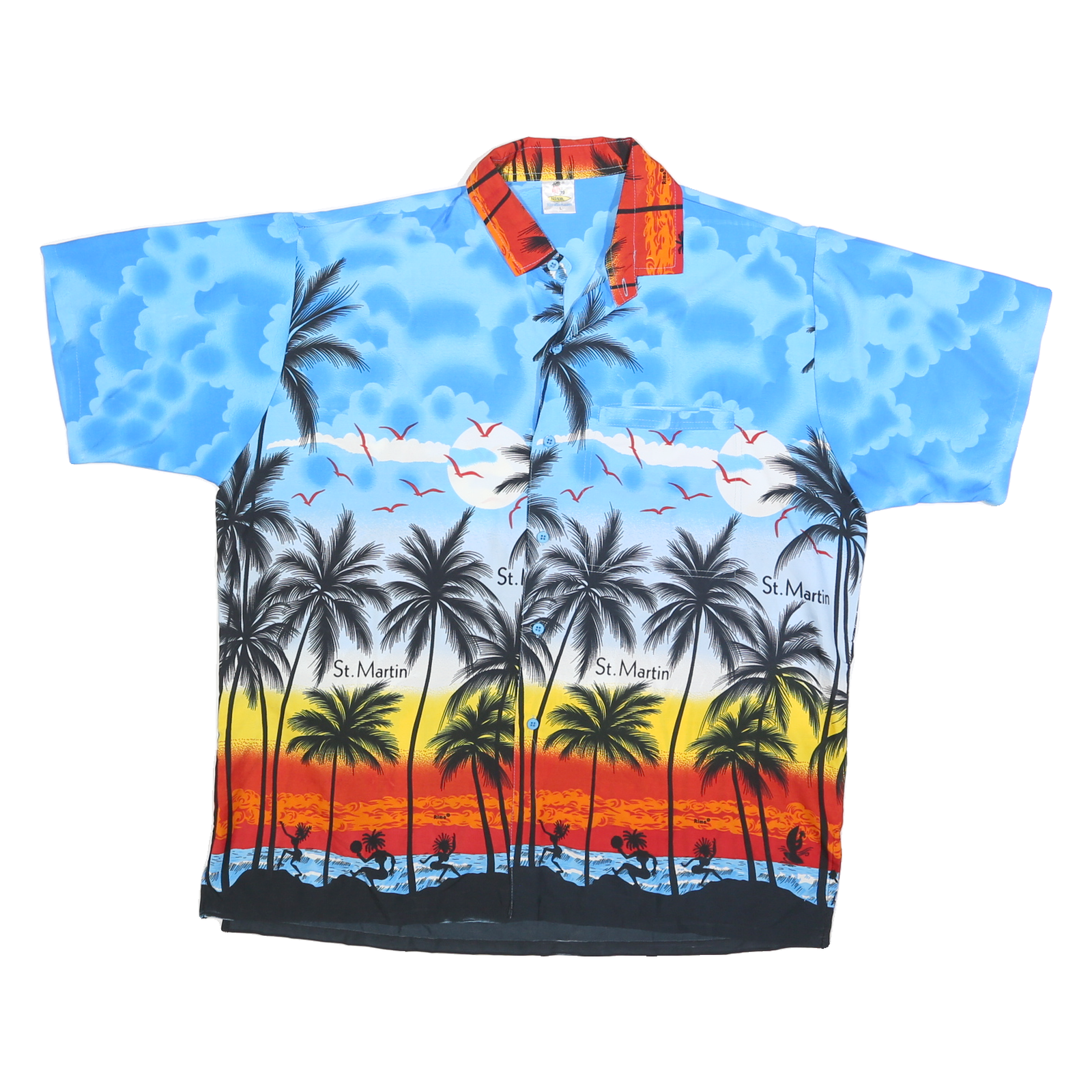 RIMA Mens Blue & Red St. Martin Printed Shirt L Hawaiian Style Beachwear Refurbished - N/A refurbished available on Cerqular
