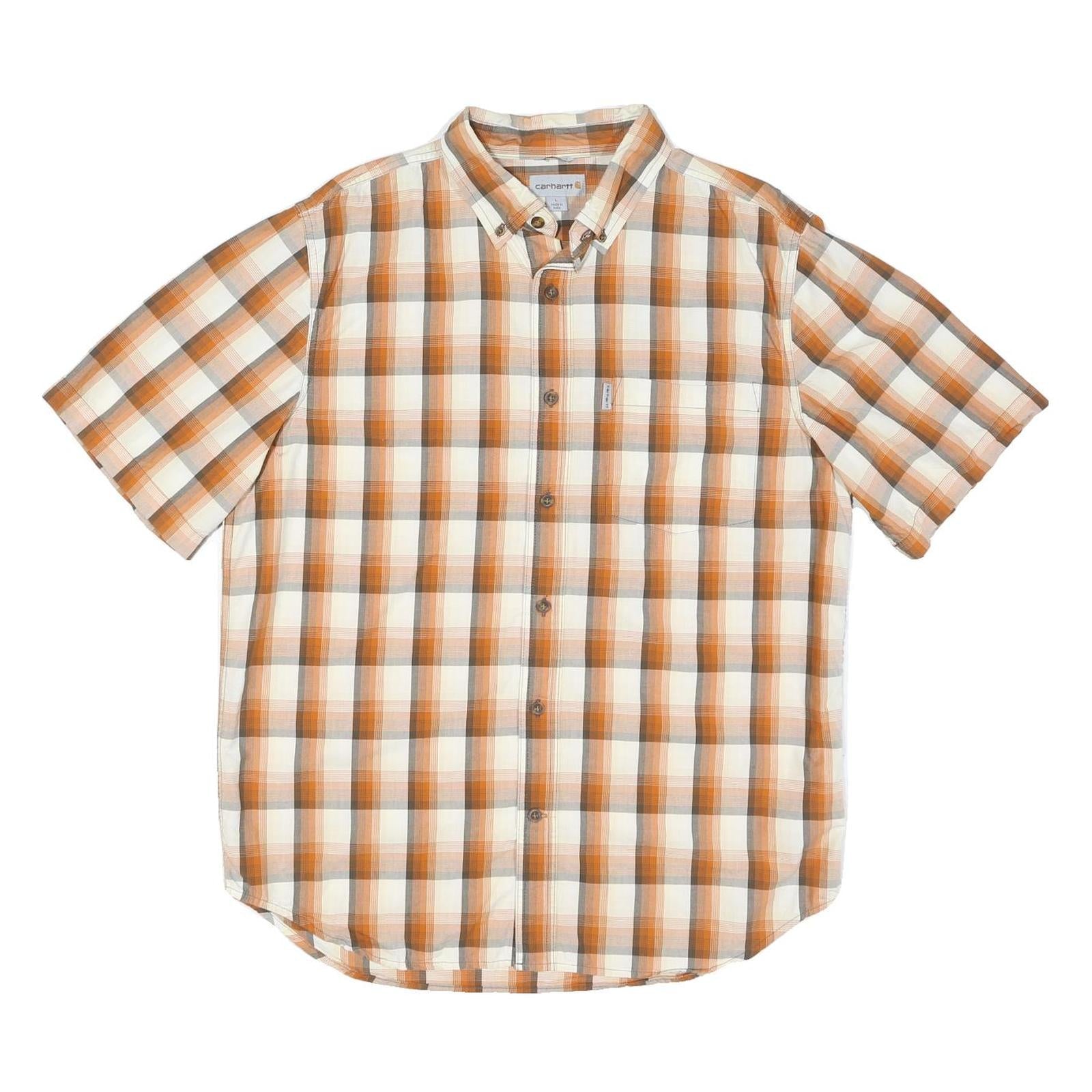 CARHARTT Mens Beige & Orange Check Shirt L Cotton Blend Casual Button-Down Short Refurbished - N/A refurbished available on Cerqular